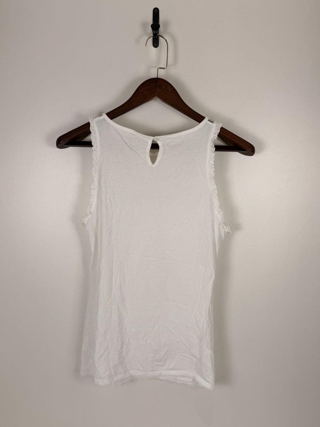 White Mesh Yoke Embroidered Sleeveless Blouse | C:   L: