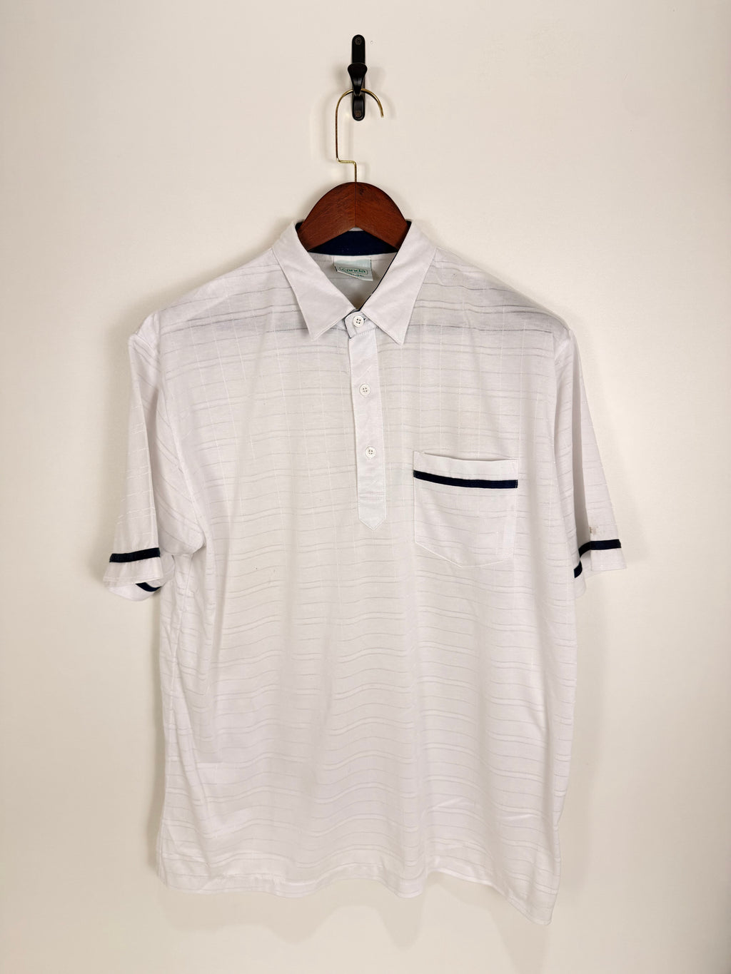 CANDA White Textured Stripe Polo | C:48 L:29