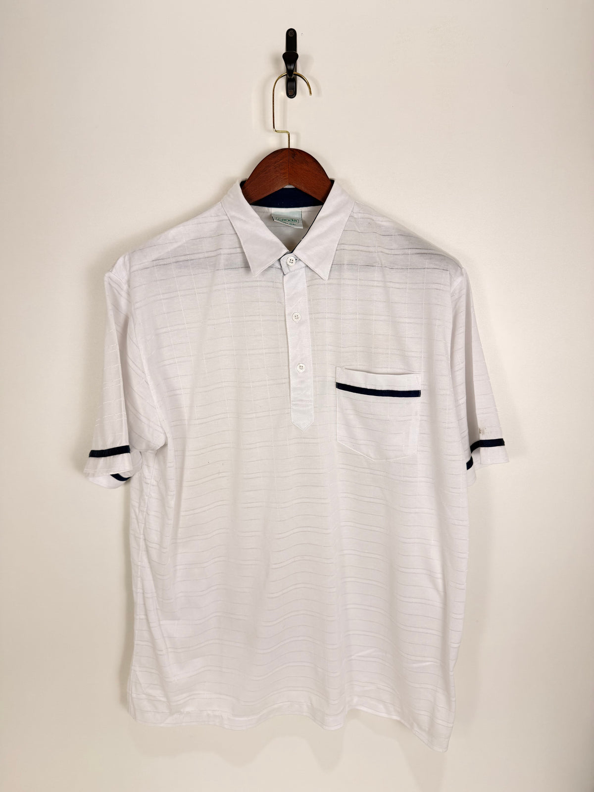 CANDA White Textured Stripe Polo | C:48 L:29