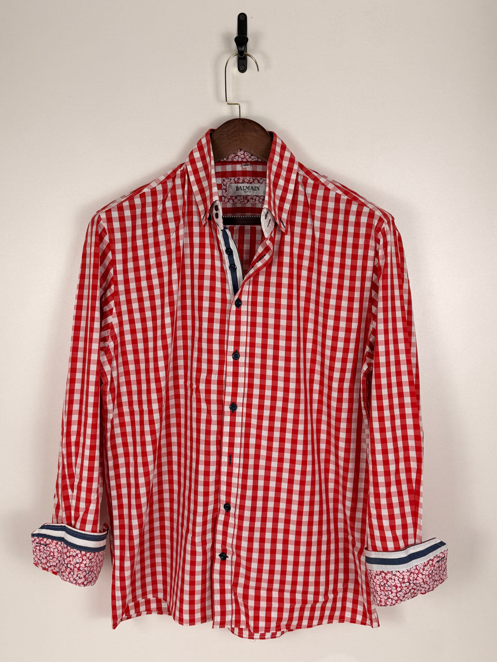 Balmain Paris Red & White Gingham Shirt | C:44. L:28