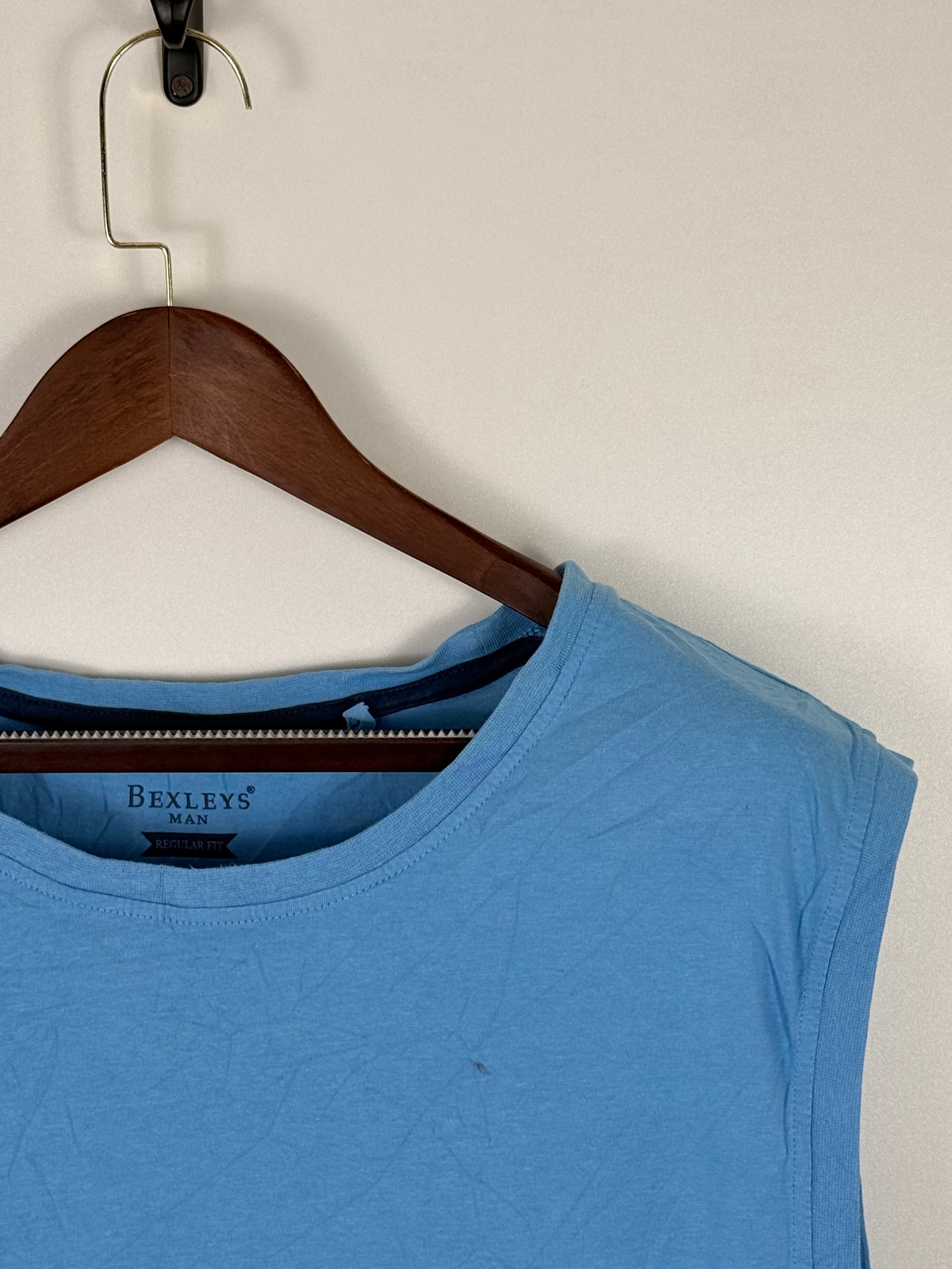 Bexleys Man Sky Blue Sleeveless Crew Neck Tank Top | C:    L:
