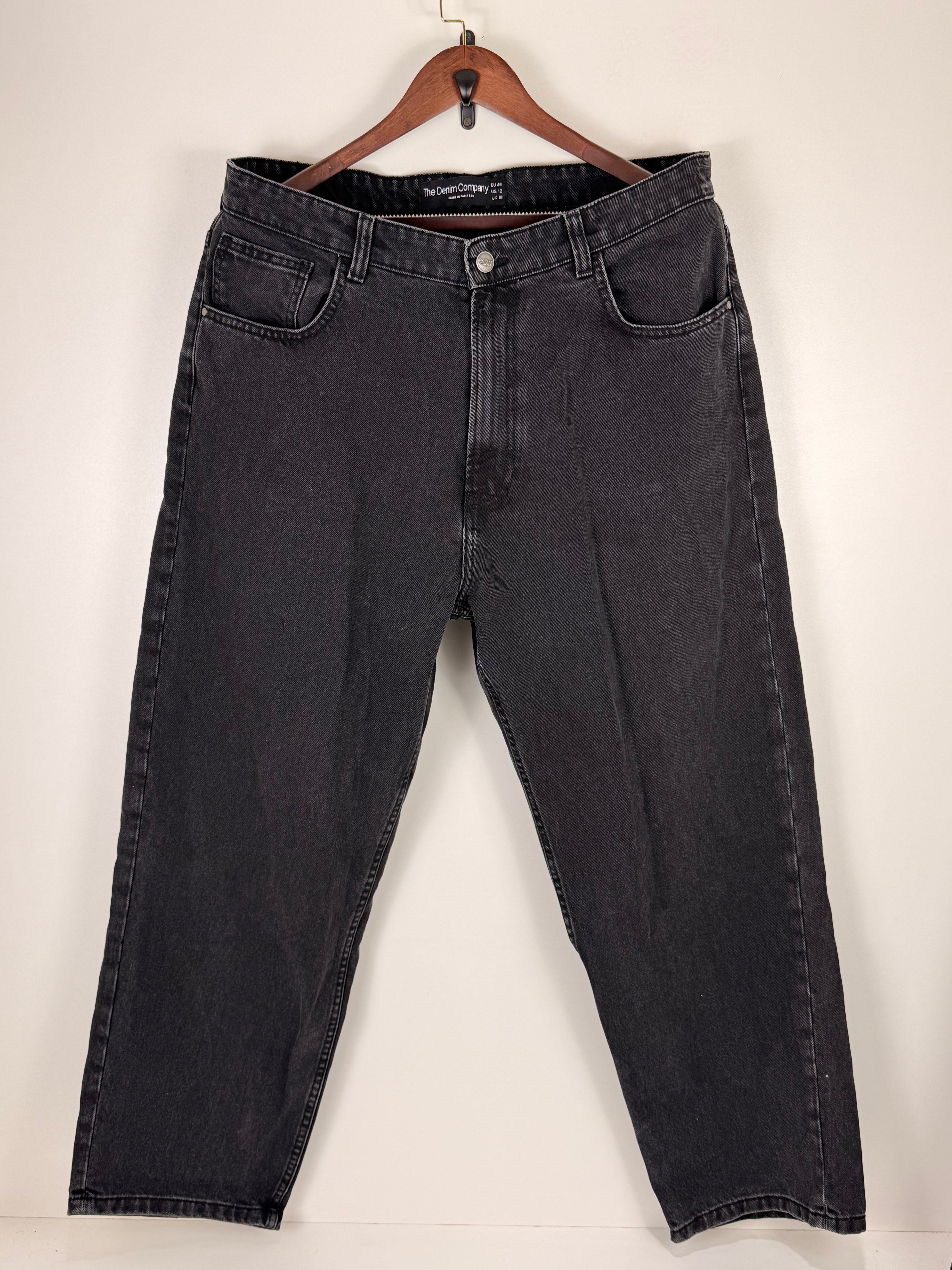 Charcoal Washed Relaxed Fit Denim Jeans | W:   L: