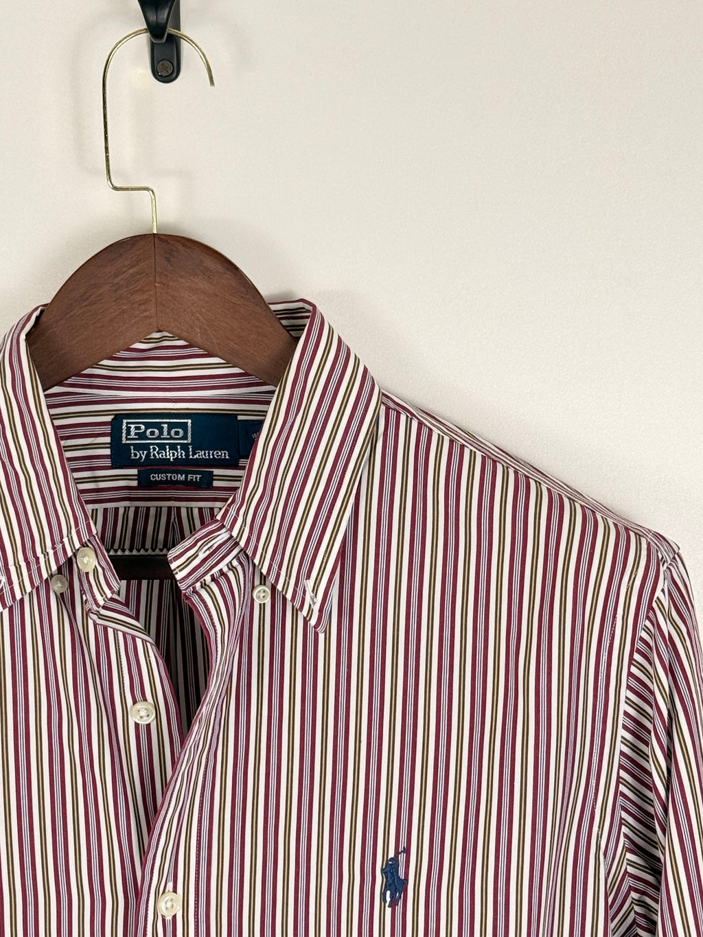 Polo Ralph Lauren Burgundy & White Striped Shirt | C:46. L:30