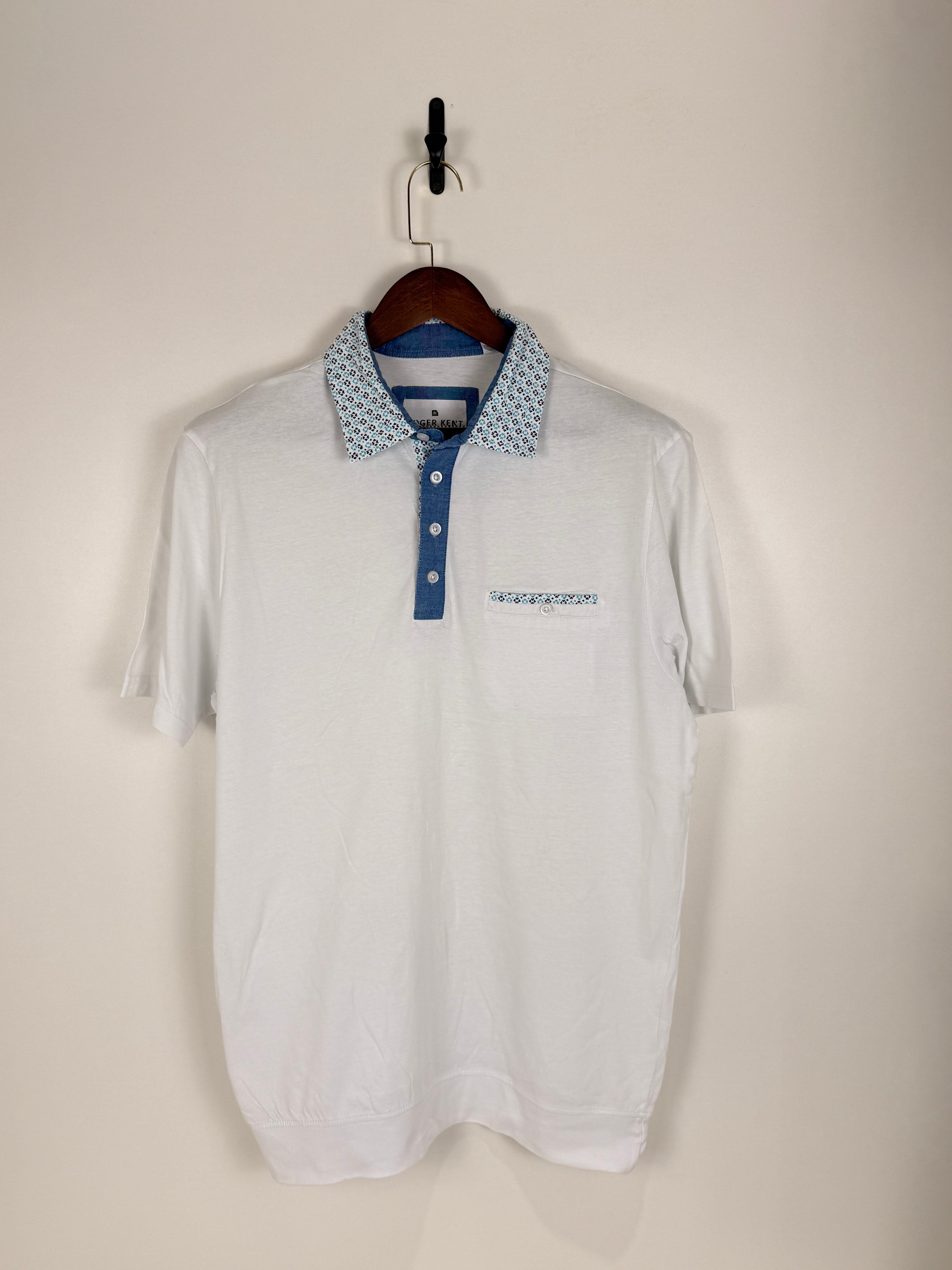 Roger Kent White Patterned-Collar Polo Shirt | C:44 L:30