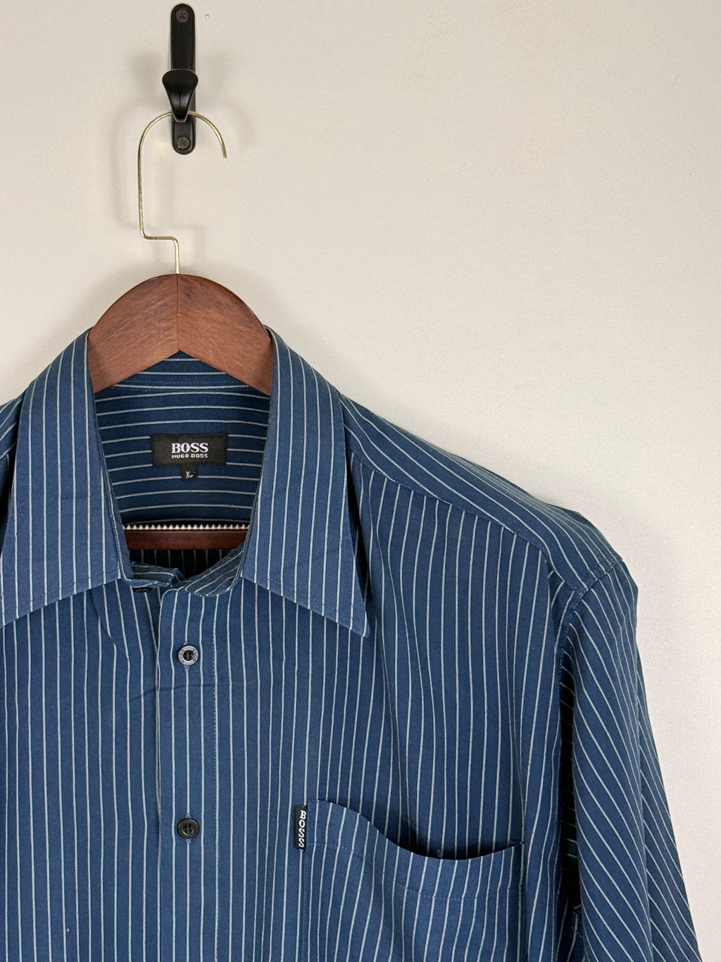 BOSS Blue Pinstripe Short Sleeve Shirt | C:50 L:30
