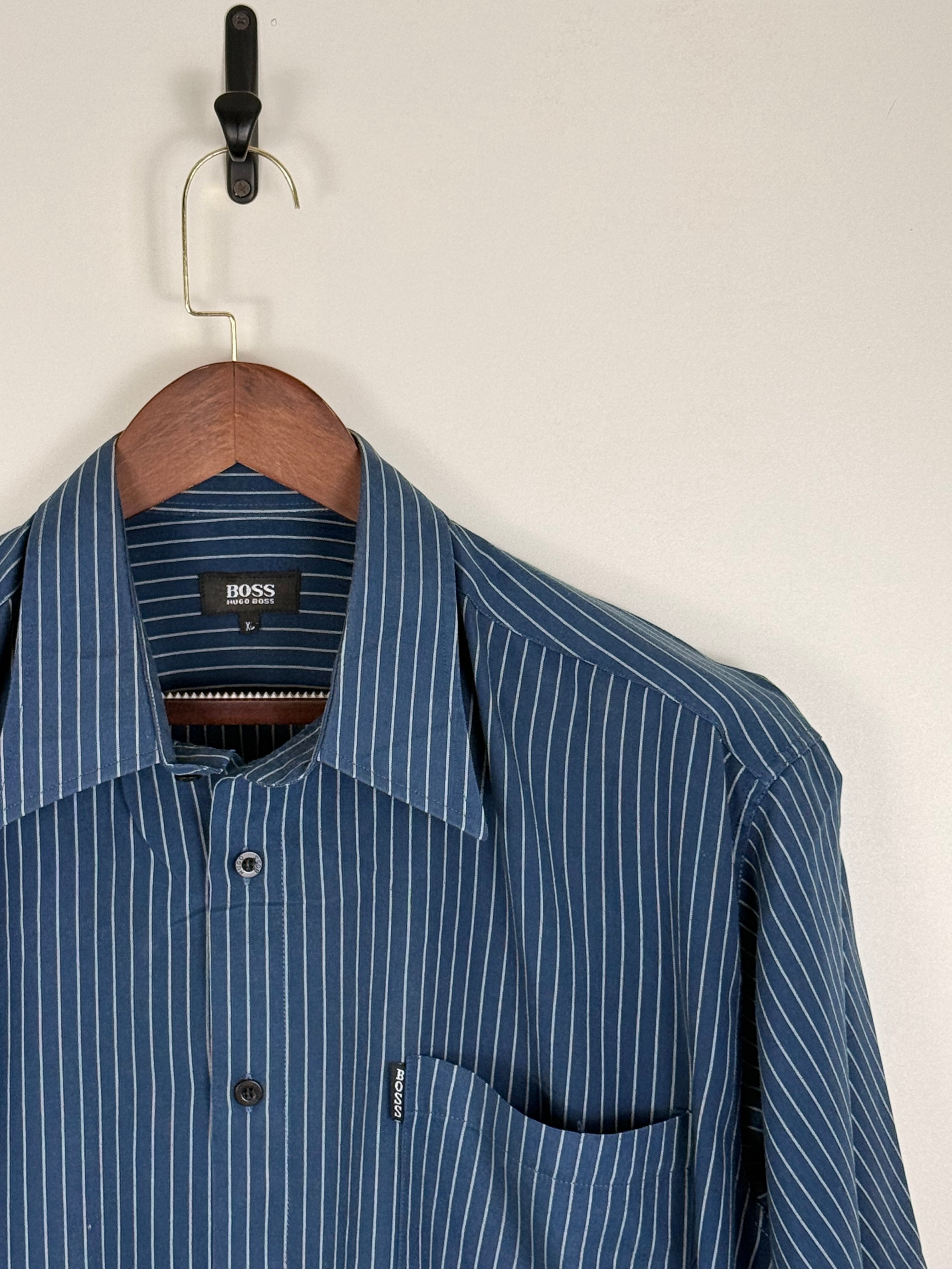 BOSS Blue Pinstripe Short Sleeve Shirt | C:50 L:30