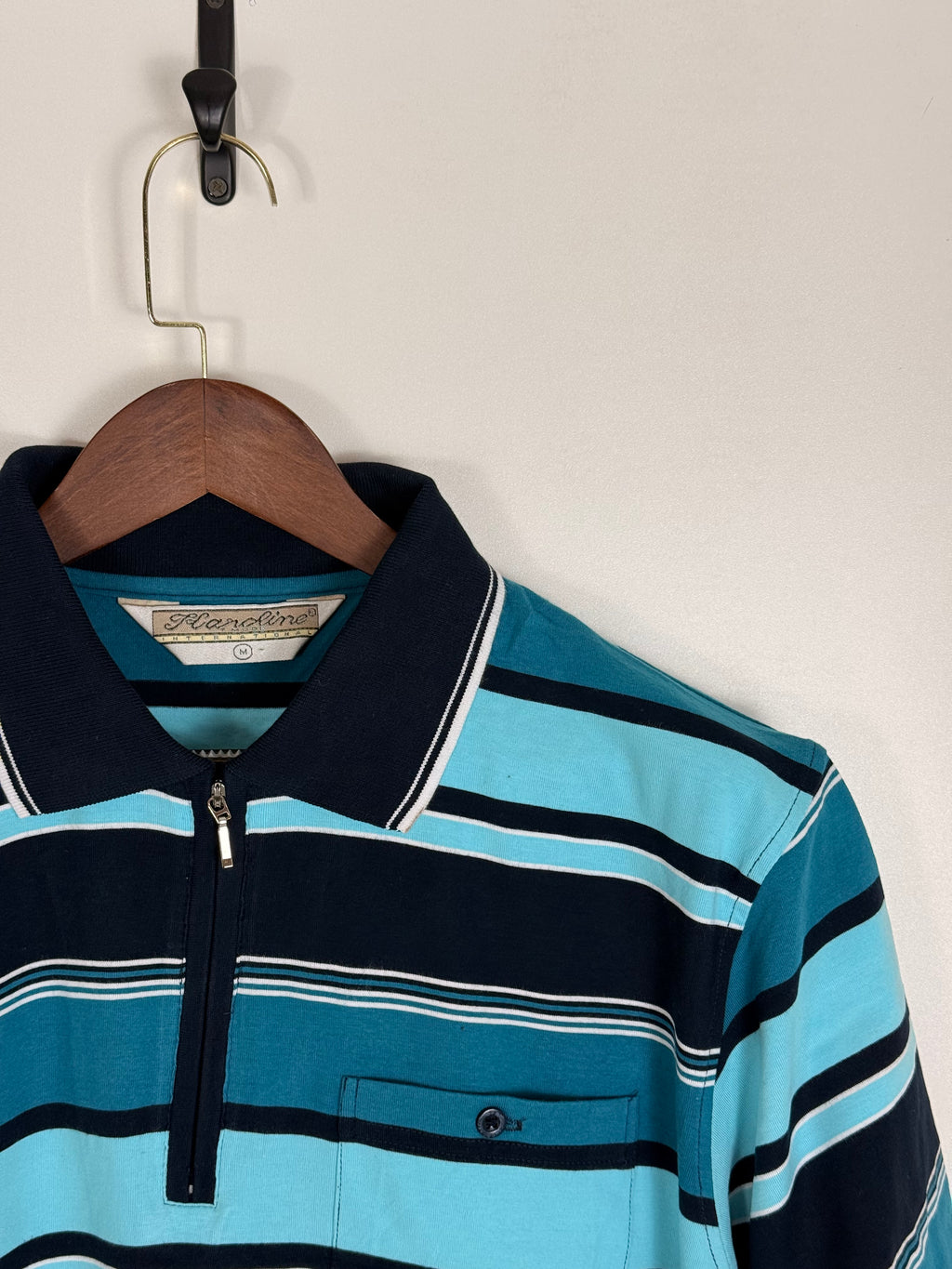 Vintage Turquoise Stripe Zip Polo | C:44 L:25