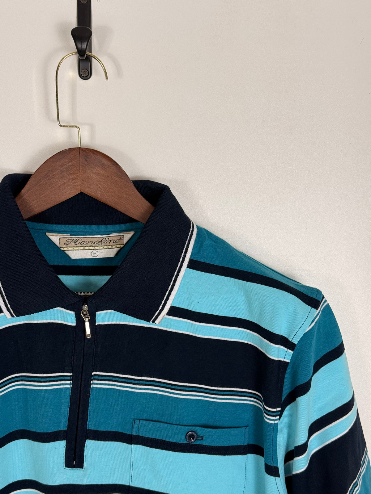 Vintage Turquoise Stripe Zip Polo | C:44 L:25