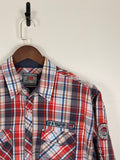 Red, White & Navy Plaid Utility Shirt | C:50 L:31