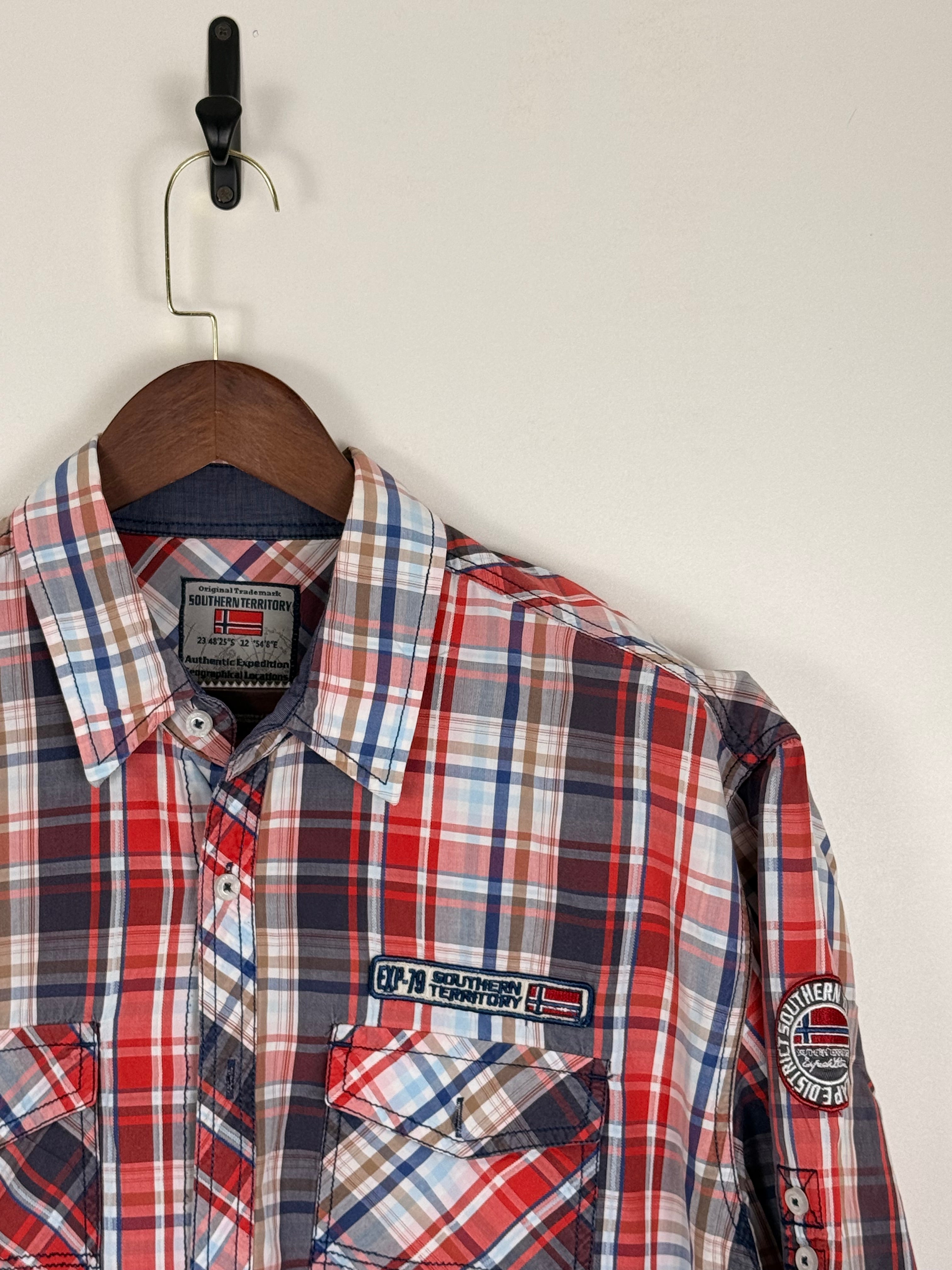 Red, White & Navy Plaid Utility Shirt | C:50 L:31