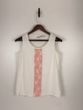 White Sleeveless Top with Pink Floral Lace Panel | C:    L: