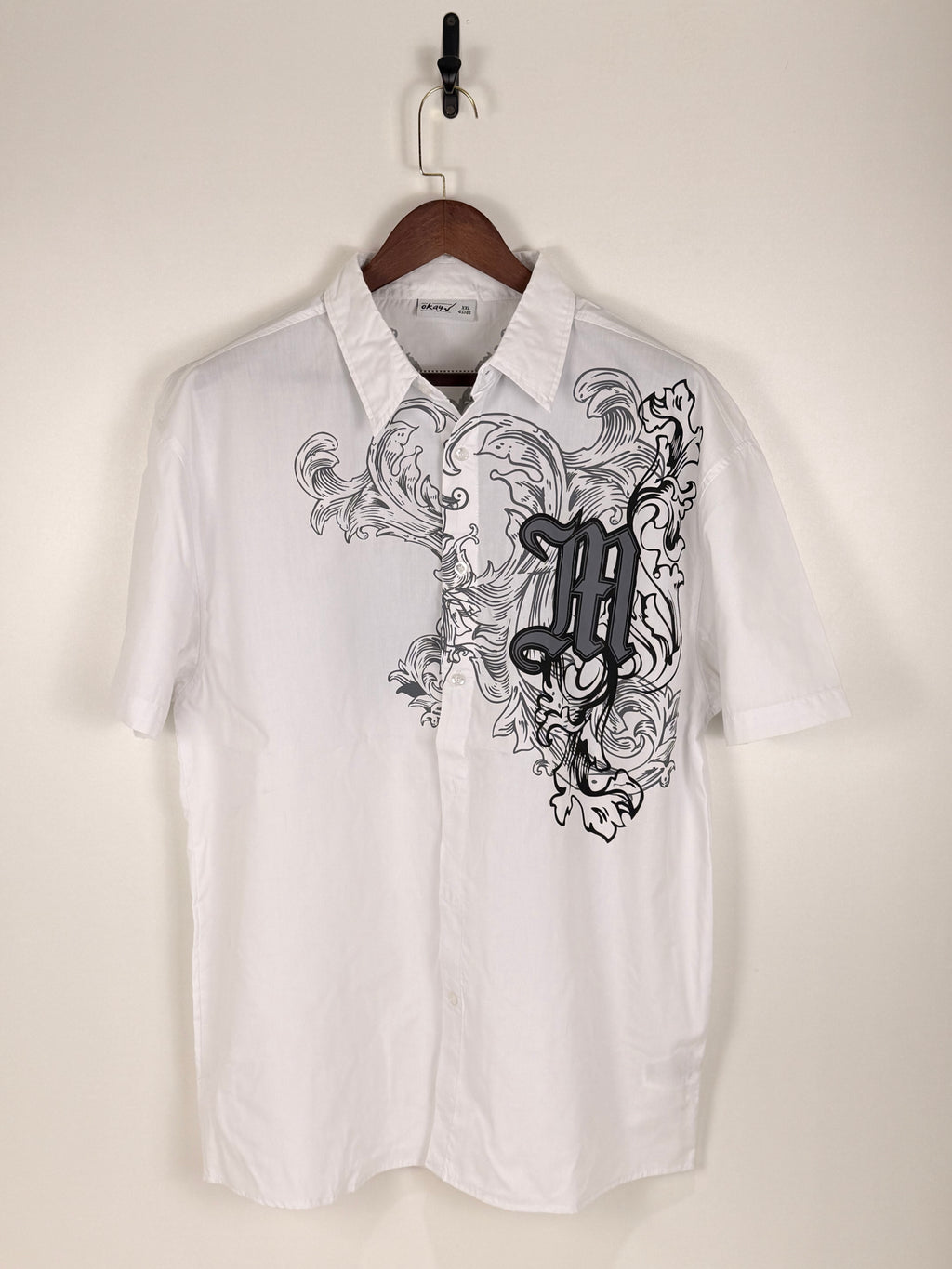 Okayy White Graphic Print Short-Sleeve Shirt | C:48 L:30