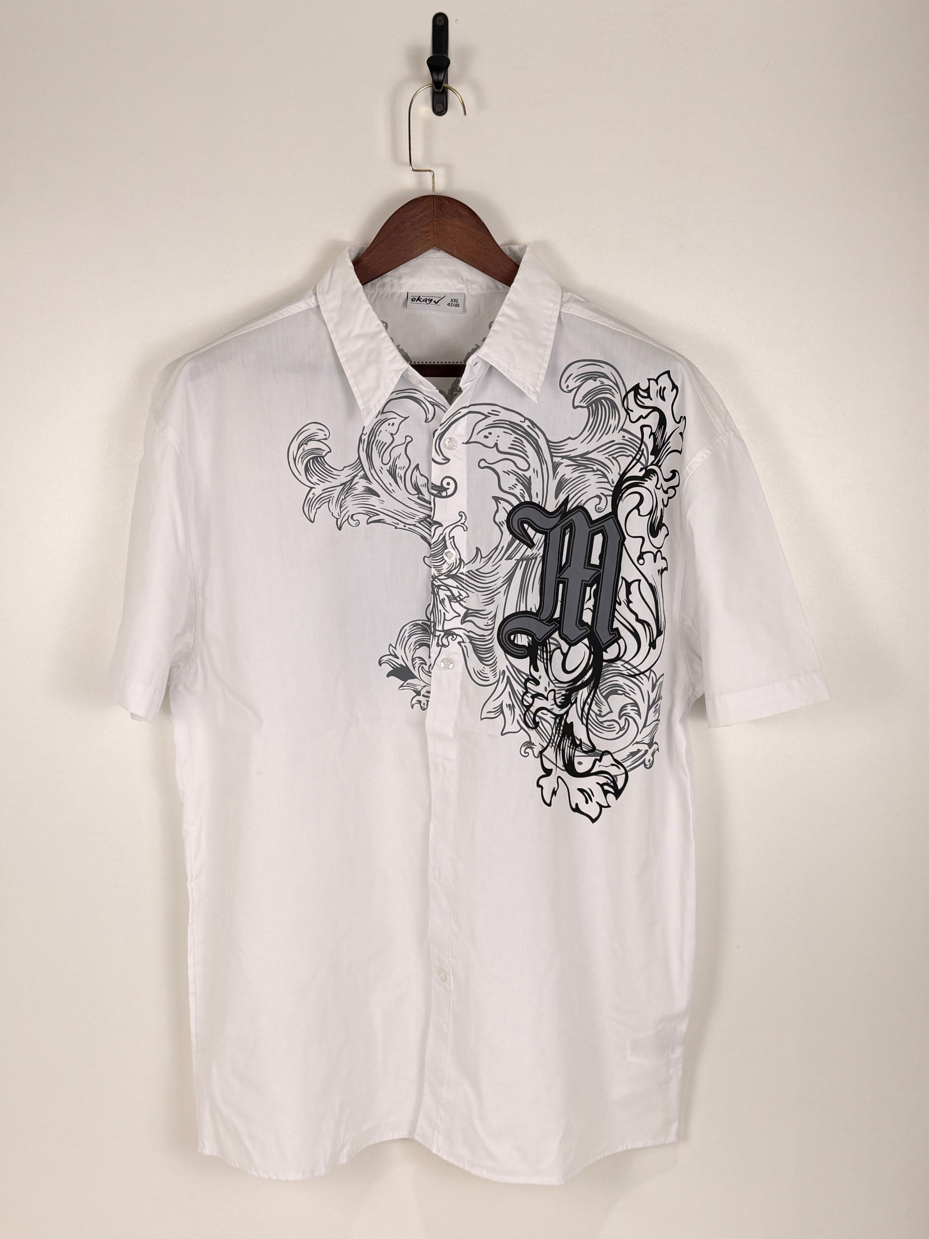 Okayy White Graphic Print Short-Sleeve Shirt | C:48 L:30