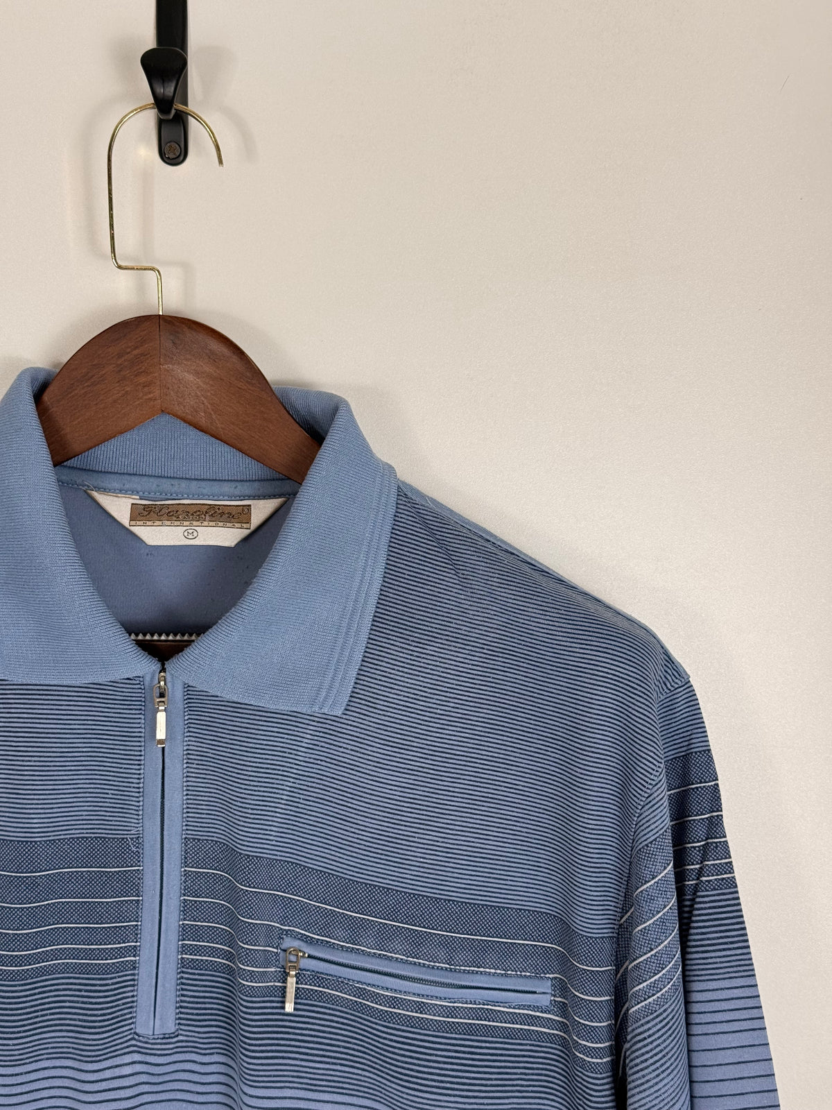 Vintage Blue Striped Zip Polo | C:46 L:27