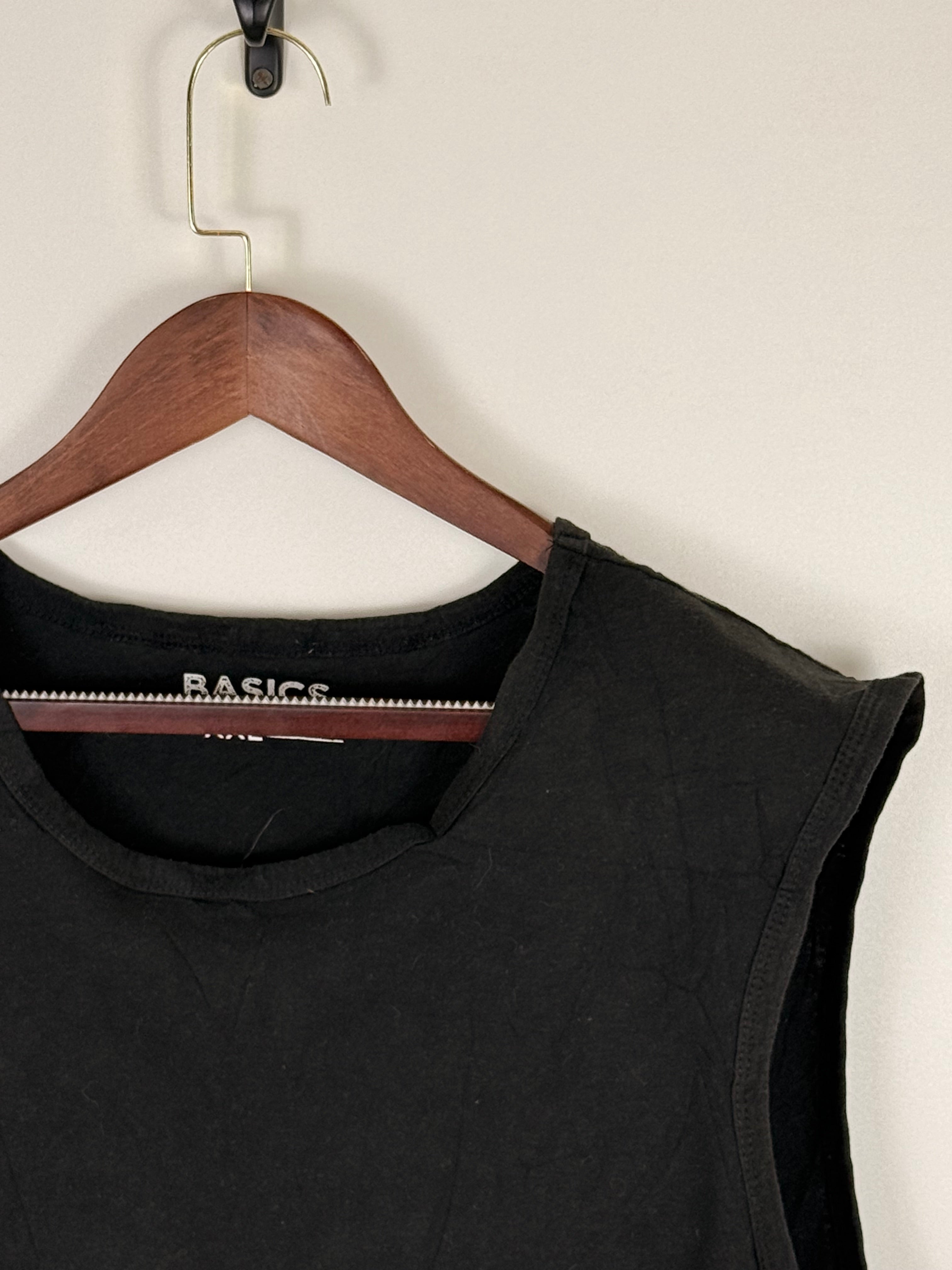 Black Relaxed Fit Sleeveless Muscle Tank Top | C:     L: