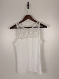 White Mesh Yoke Embroidered Sleeveless Blouse | C:   L: