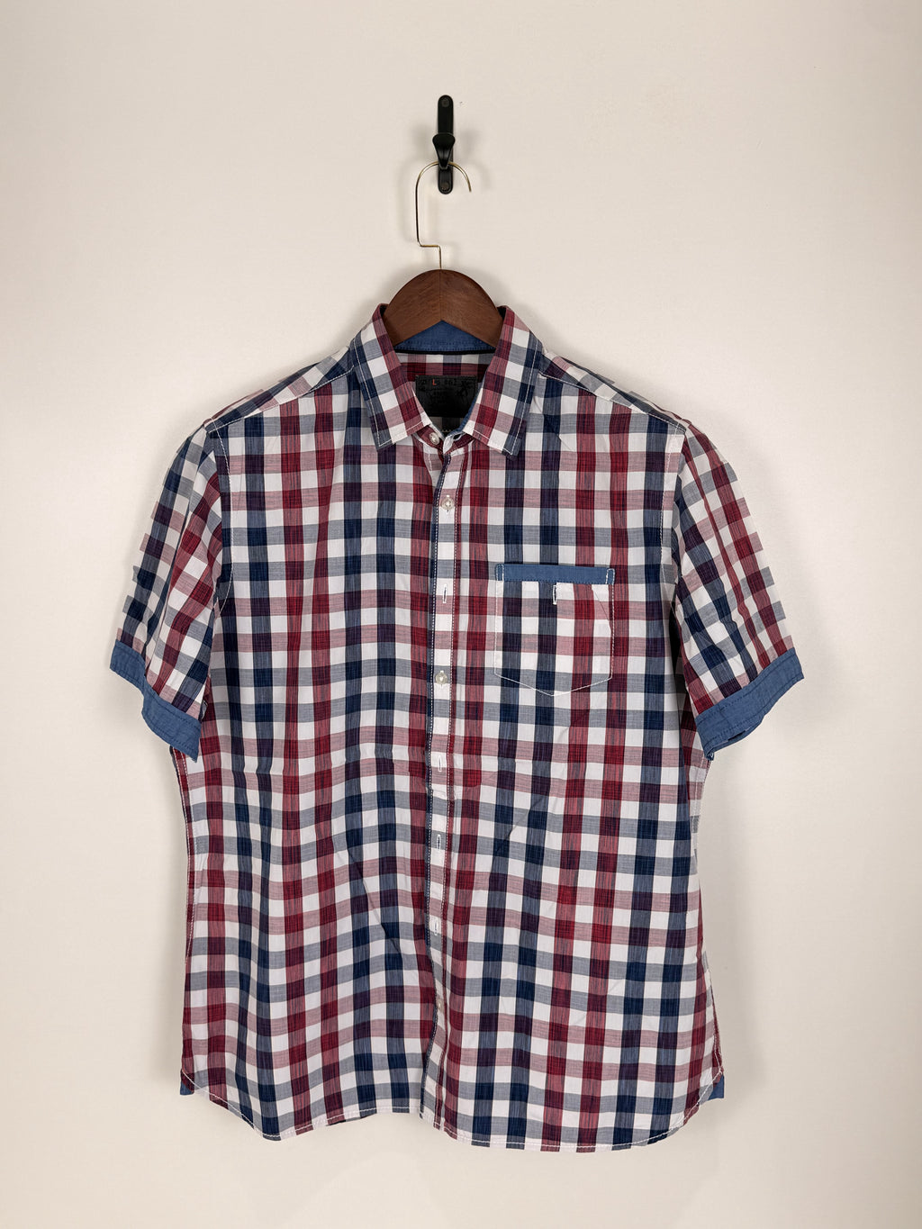 Red & Navy Plaid Short-Sleeve Shirt | C:48 L:30