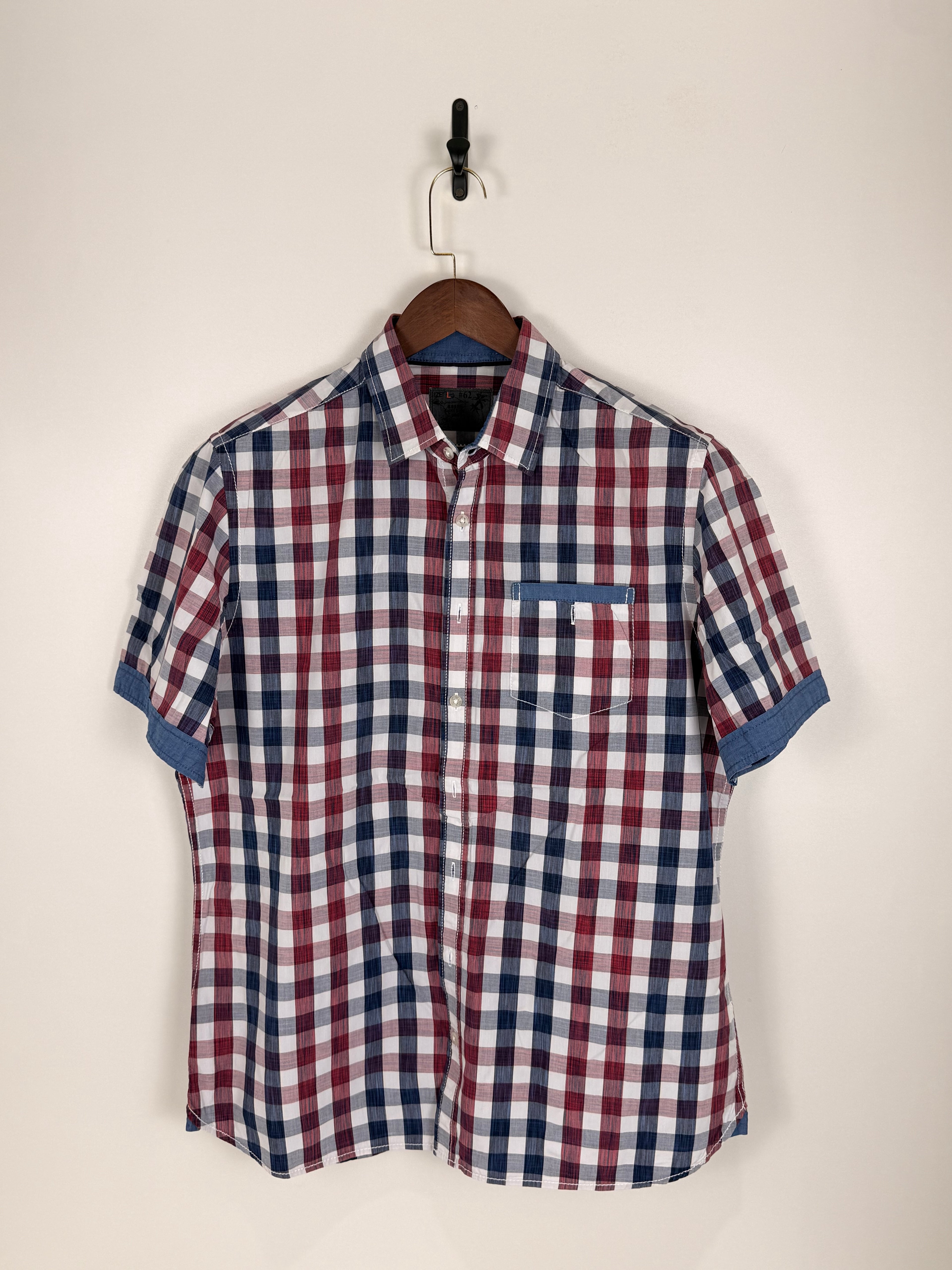 Red & Navy Plaid Short-Sleeve Shirt | C:48 L:30