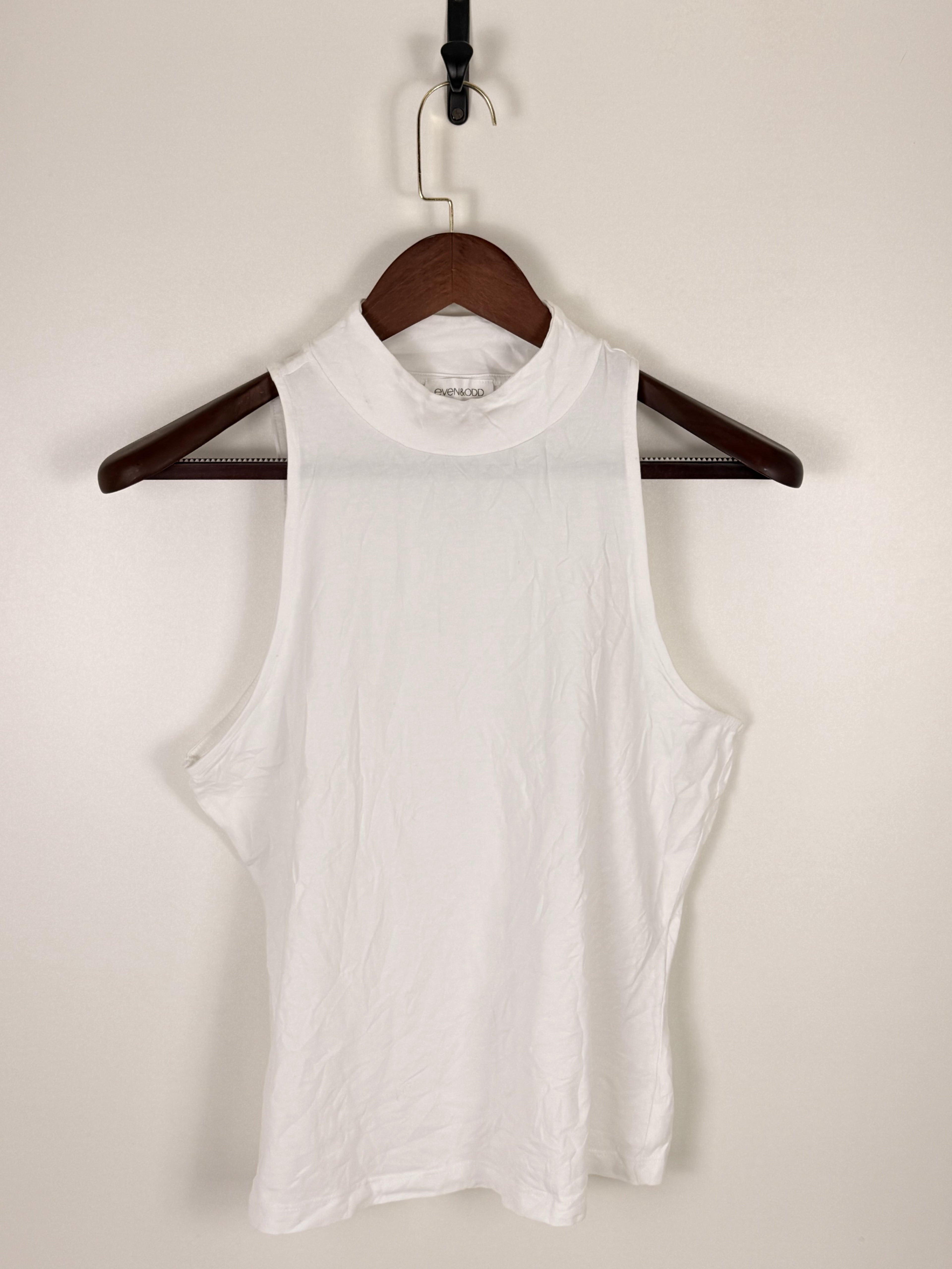 White Mock Neck Sleeveless Essential Top | C:    L: