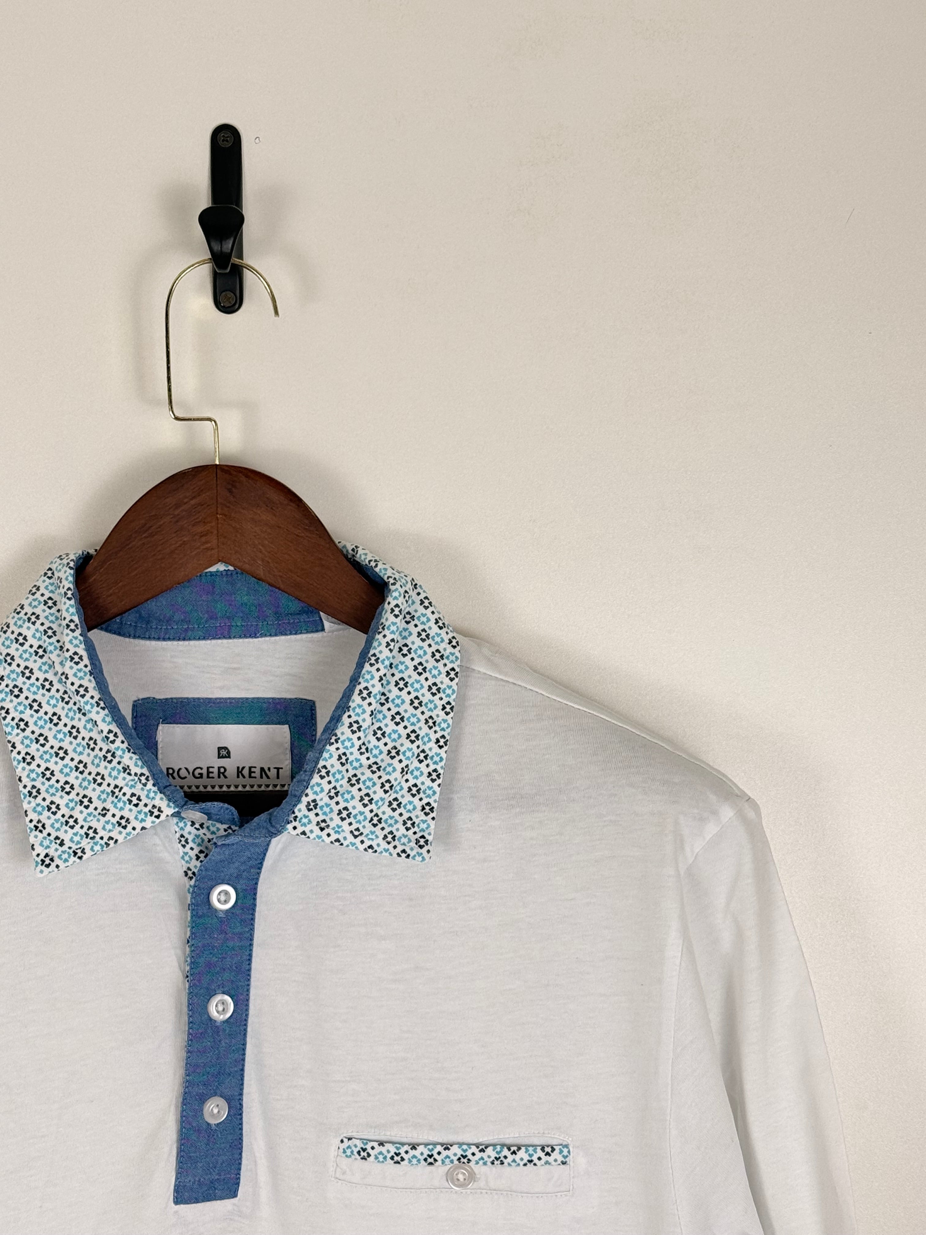 Roger Kent White Patterned-Collar Polo Shirt | C:44 L:30