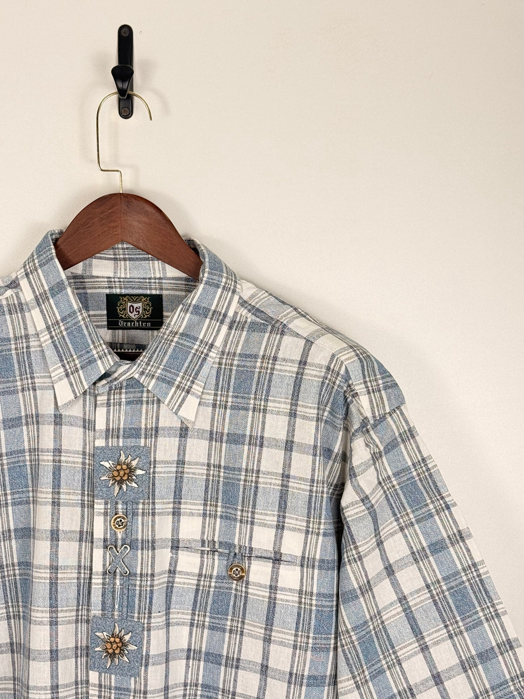 Vintage Blue Plaid Embroidered Shirt | C:52 L:32