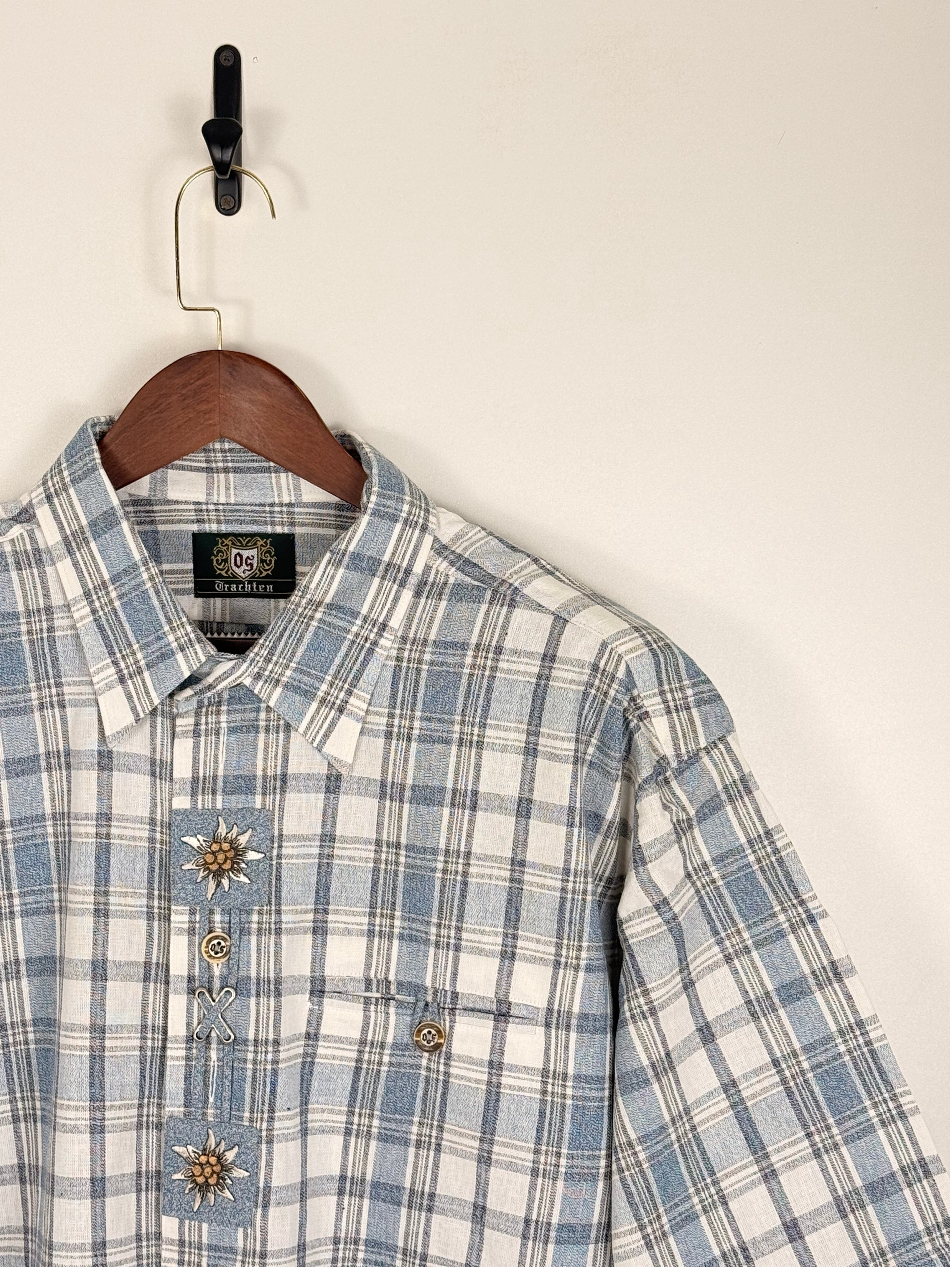 Vintage Blue Plaid Embroidered Shirt | C:52 L:32
