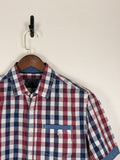Red & Navy Plaid Short-Sleeve Shirt | C:48 L:30