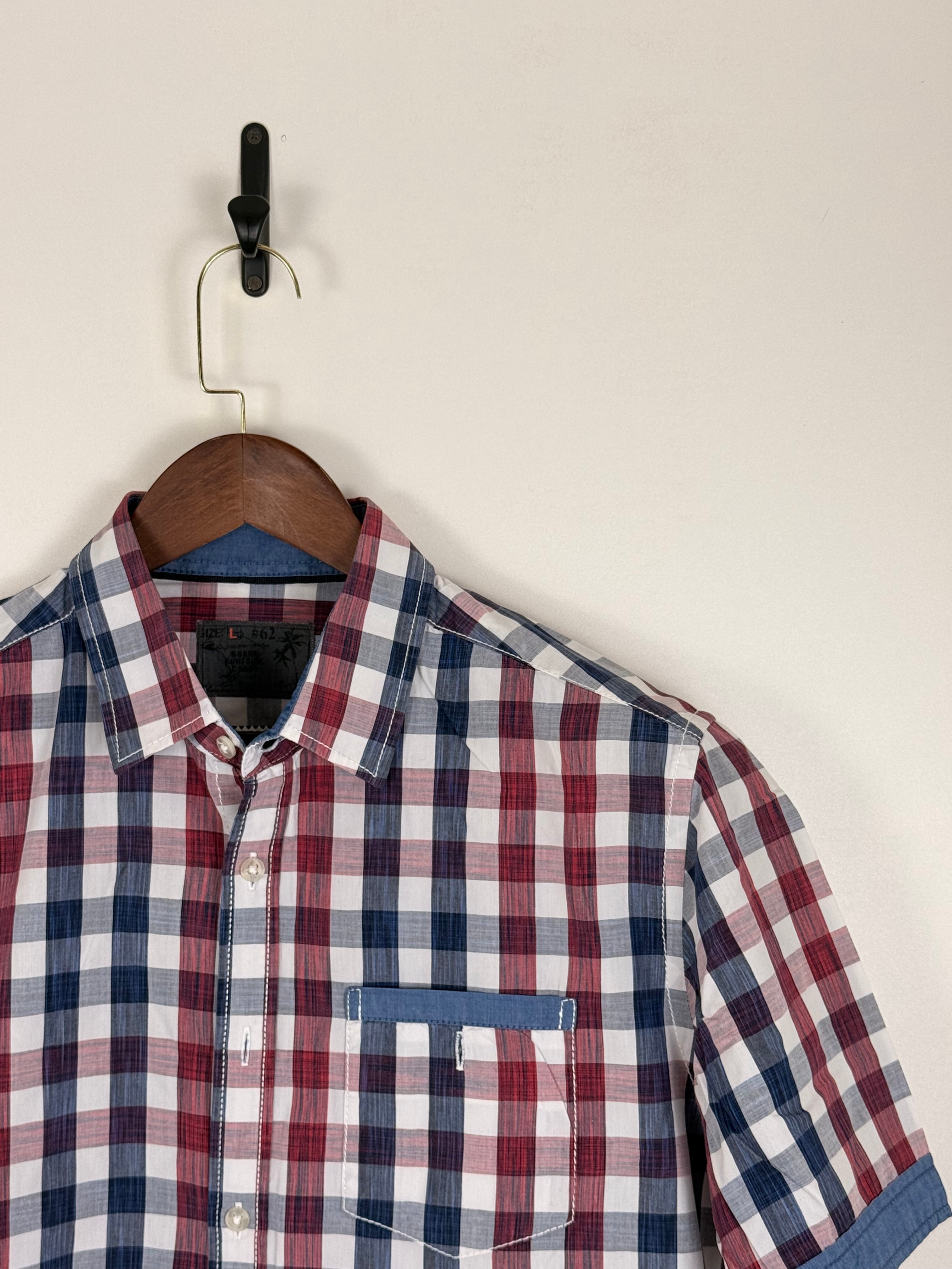 Red & Navy Plaid Short-Sleeve Shirt | C:48 L:30