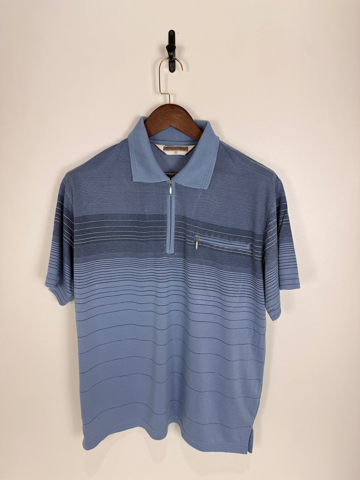 Vintage Blue Striped Zip Polo | C:46 L:27
