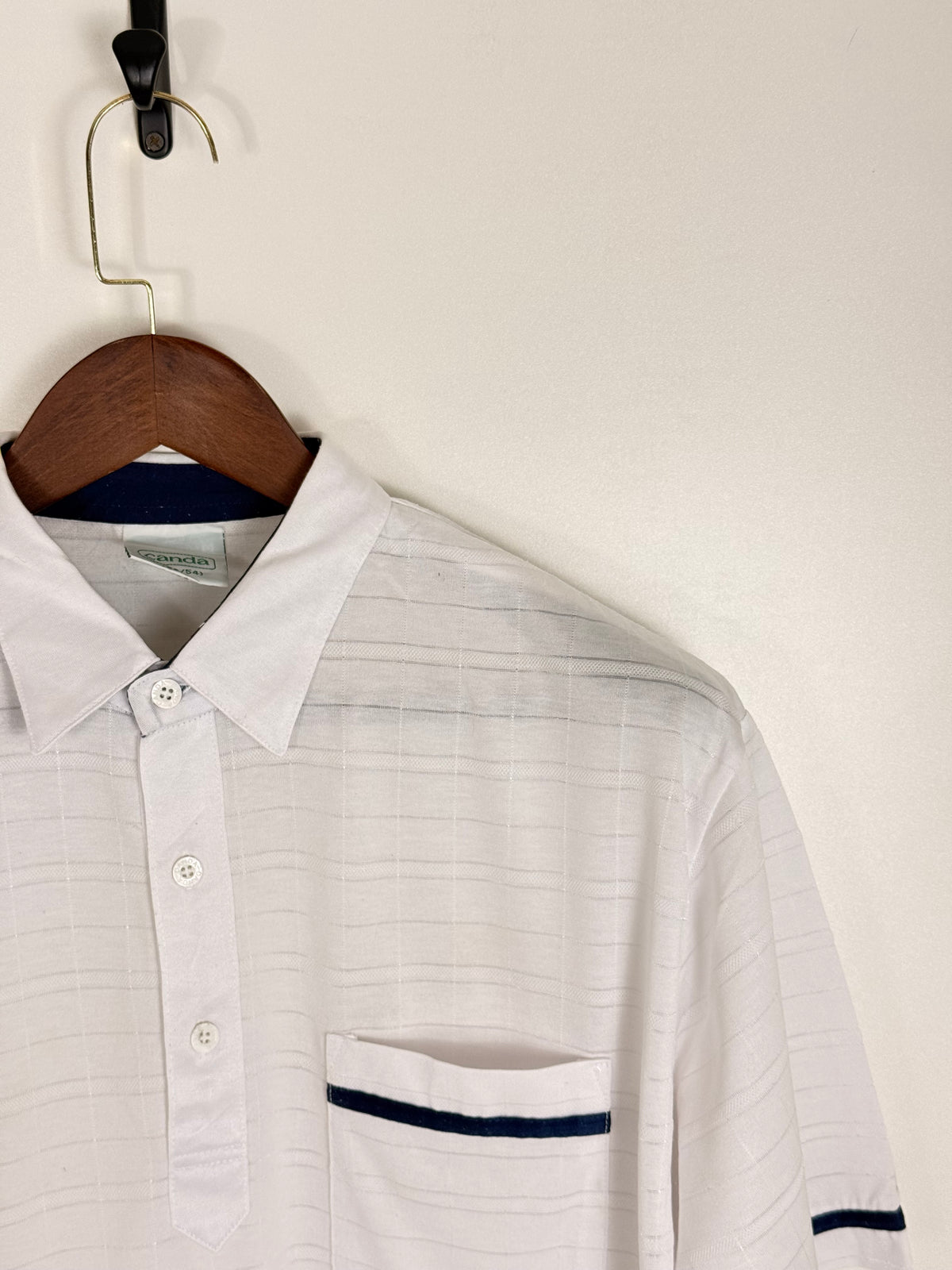 CANDA White Textured Stripe Polo | C:48 L:29