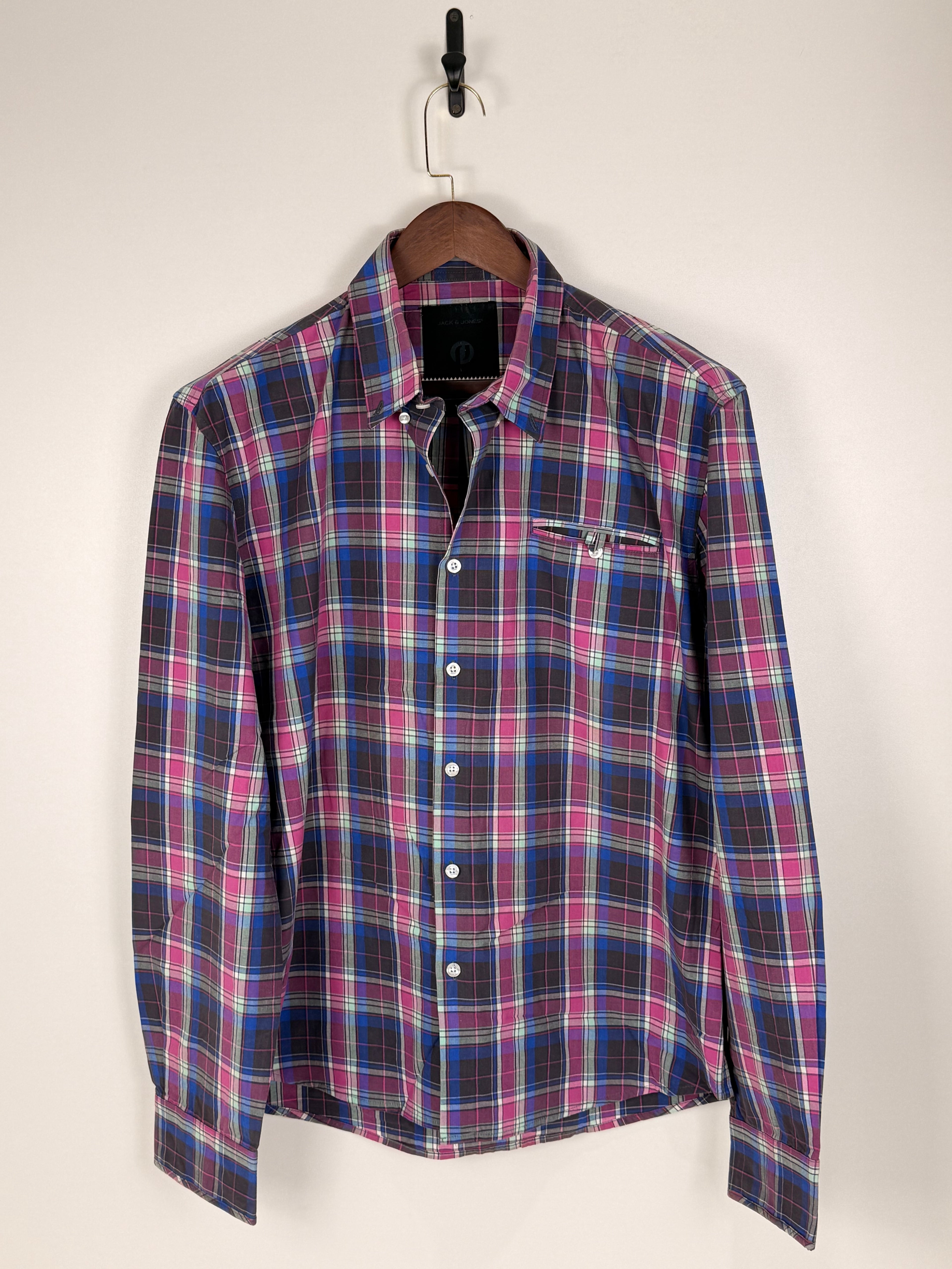 Jack & Jones Pink & Blue Plaid Shirt | C:46. L:29