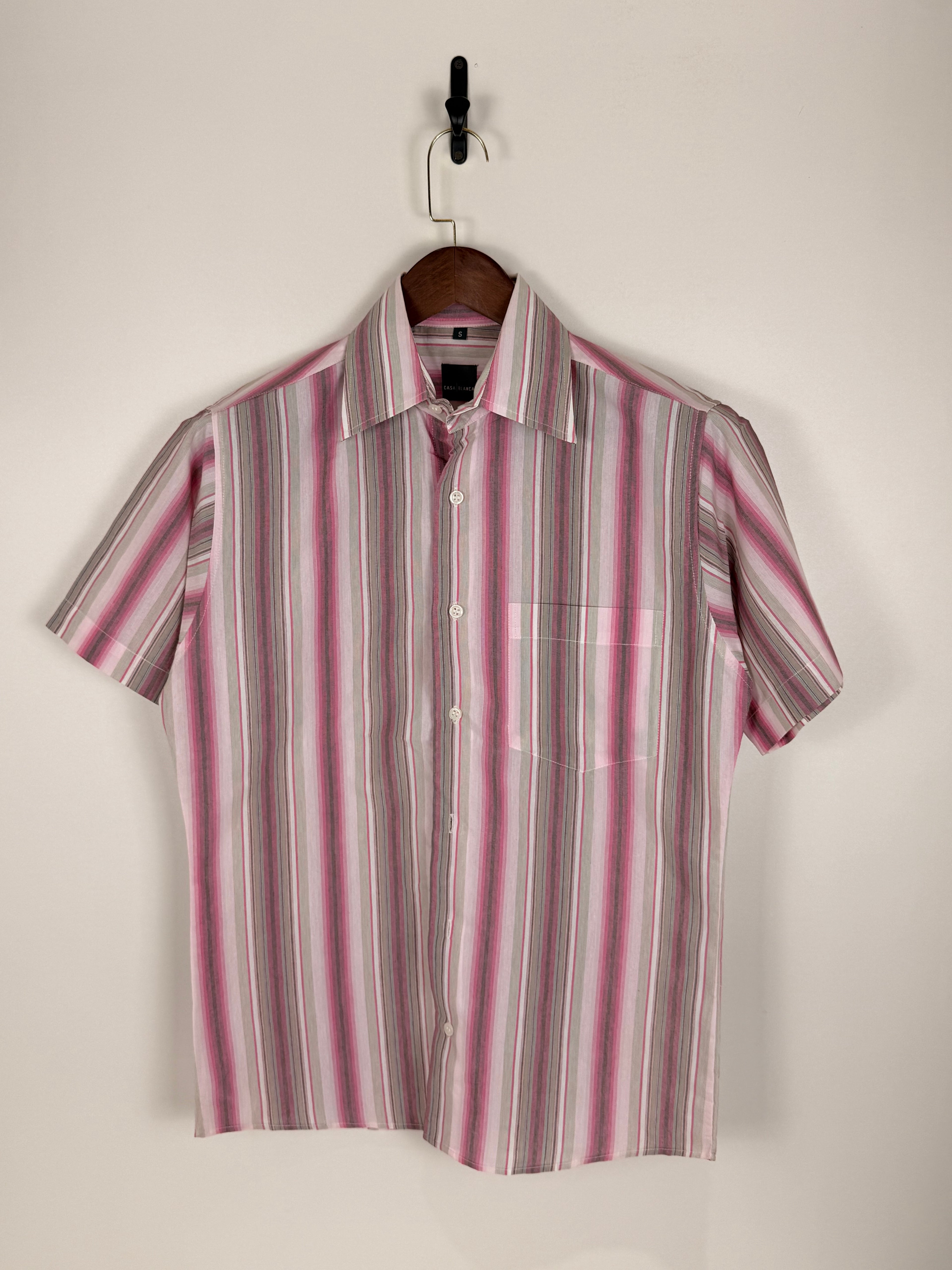 Pink & Grey Striped Button-Up Shirt | C:42 L:29