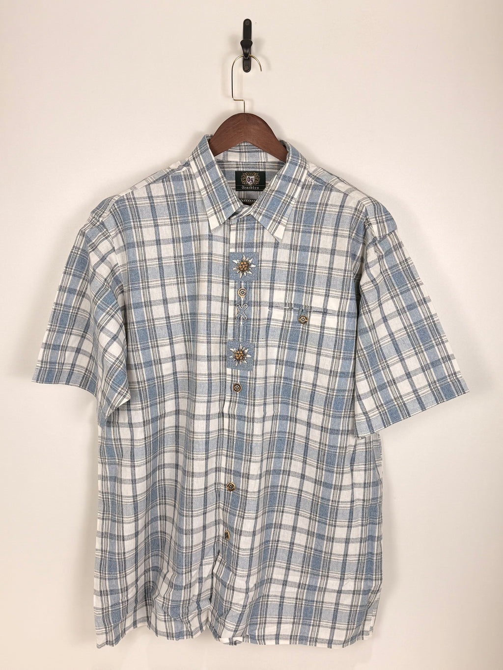 Vintage Blue Plaid Embroidered Shirt | C:52 L:32