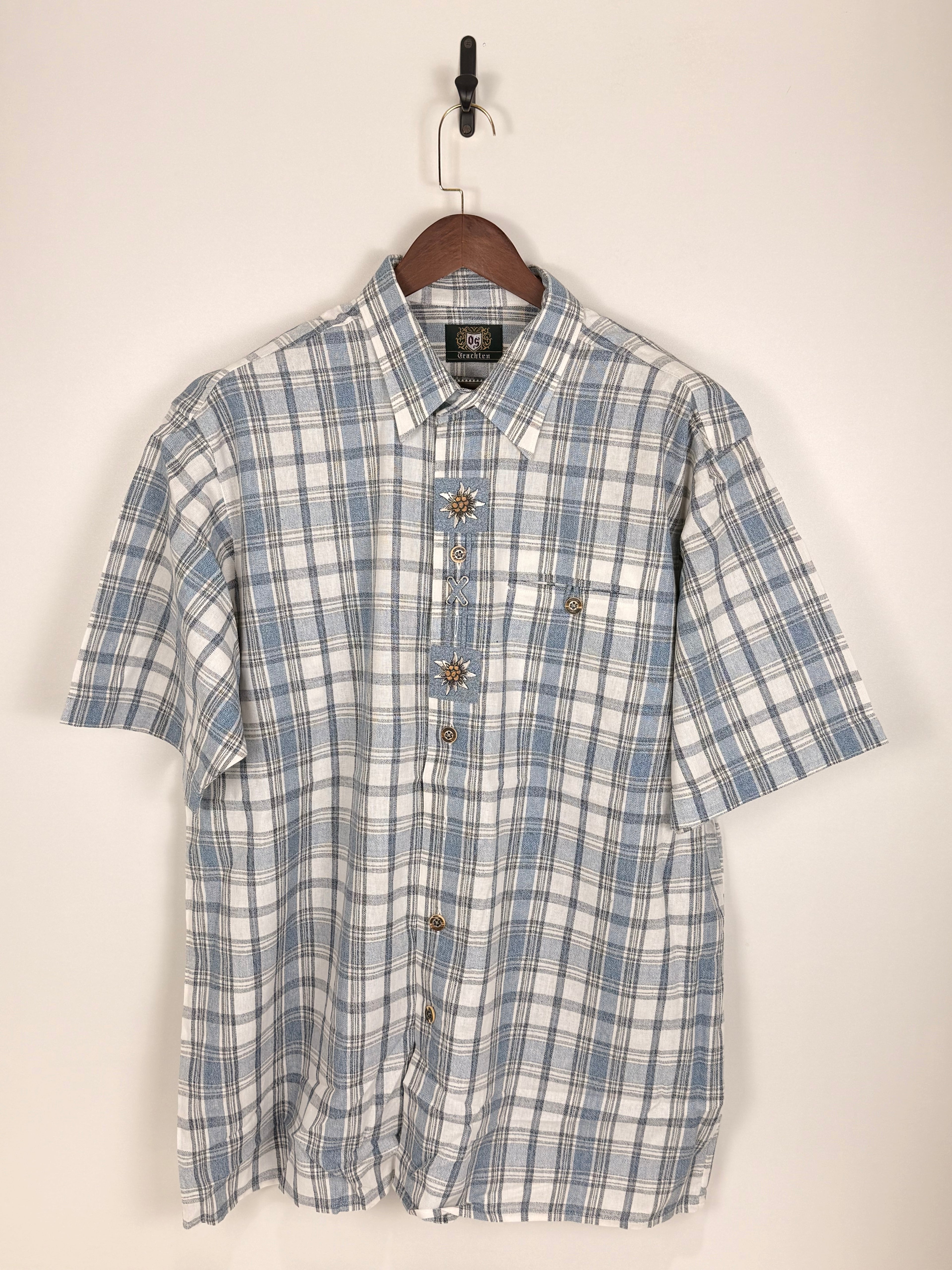 Vintage Blue Plaid Embroidered Shirt | C:52 L:32