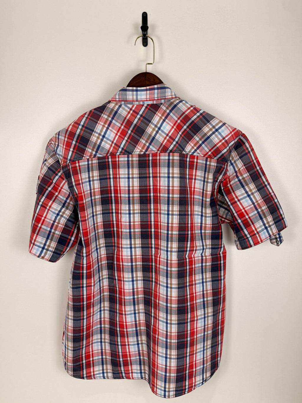 Red, White & Navy Plaid Utility Shirt | C:50 L:31