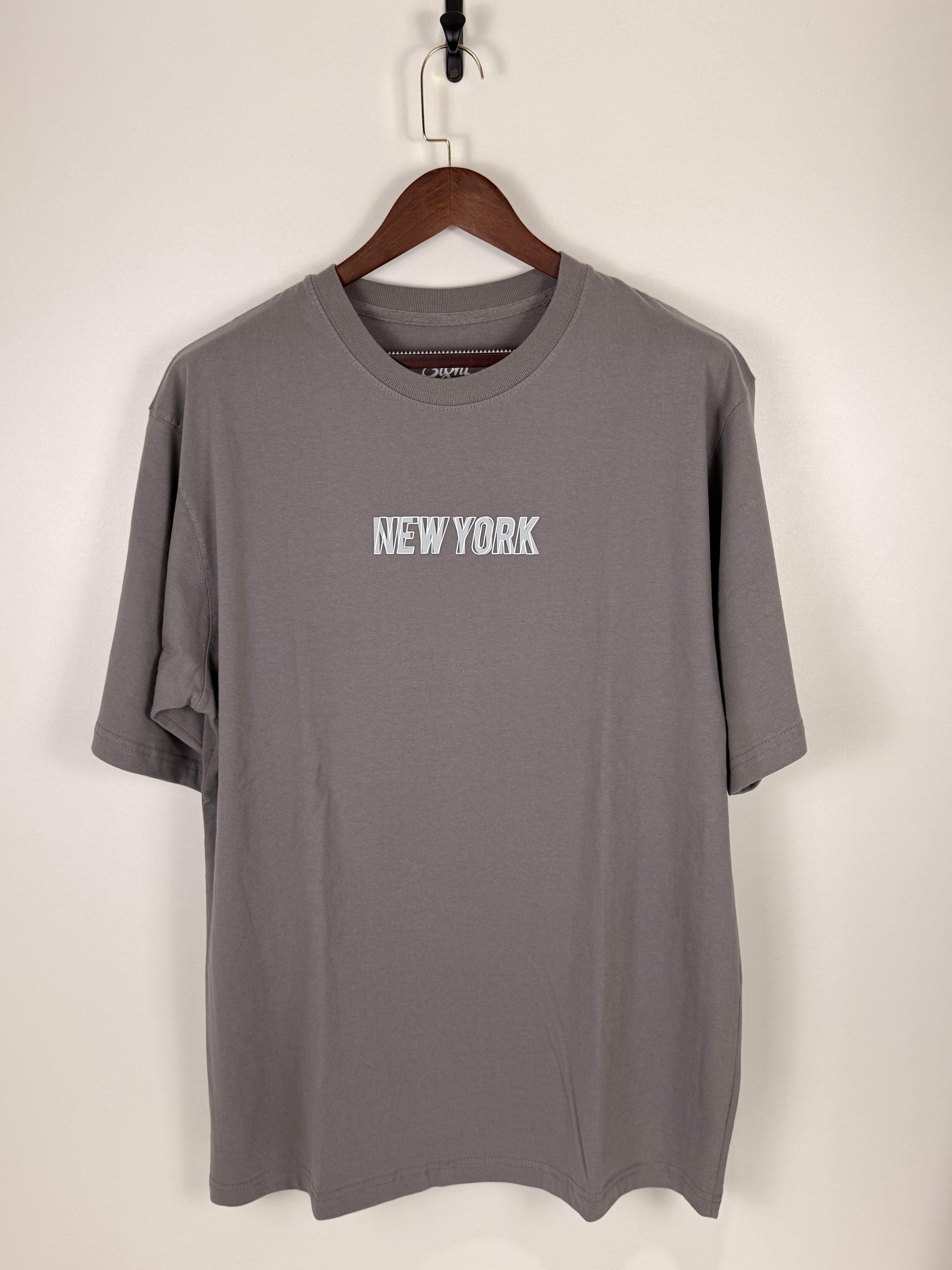 Drop Shoulder New York Embroidered Logo T-Shirt | C:    L: