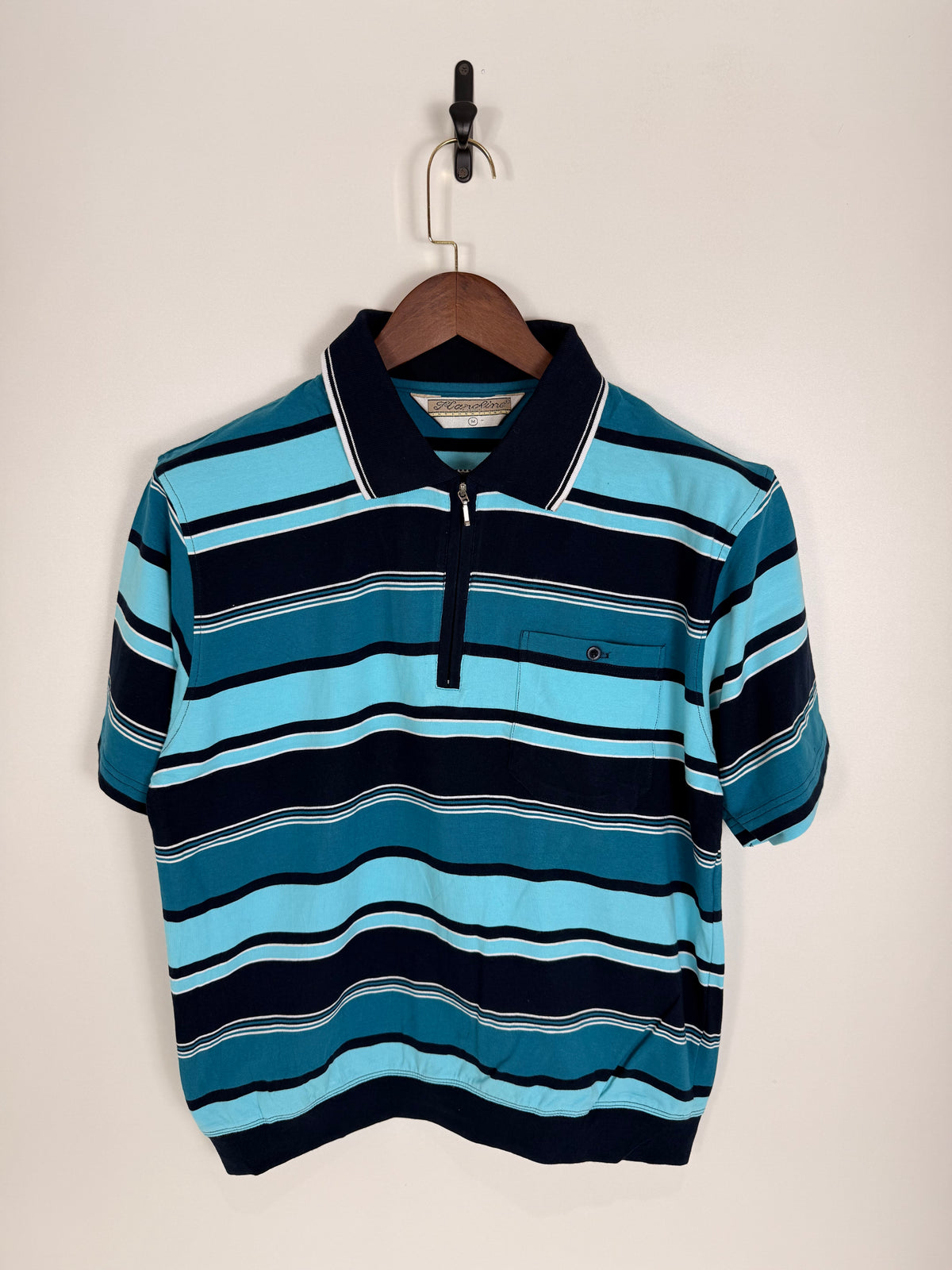 Vintage Turquoise Stripe Zip Polo | C:44 L:25