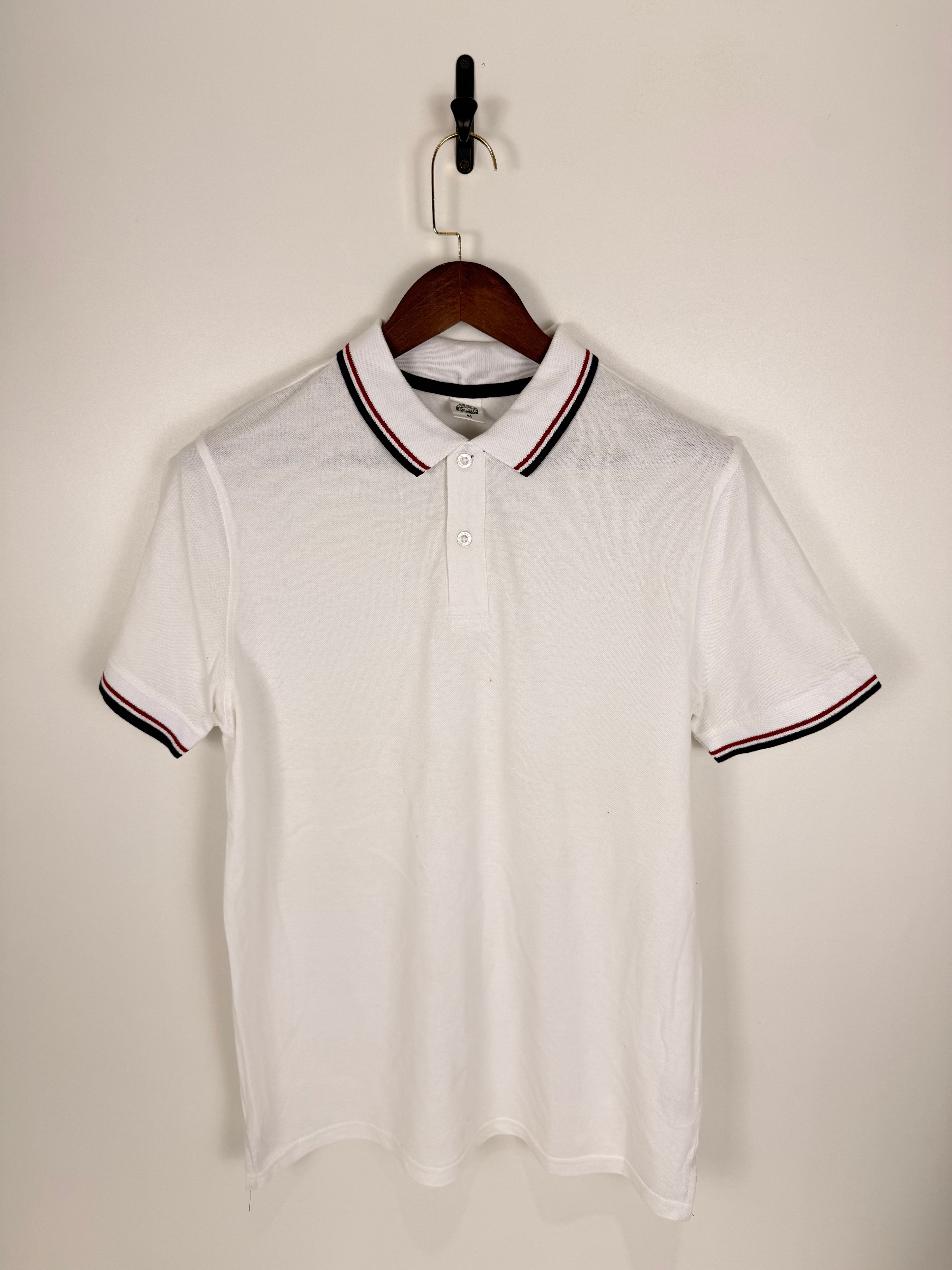 Vintage Striped Collar White Polo | C:44 L:28