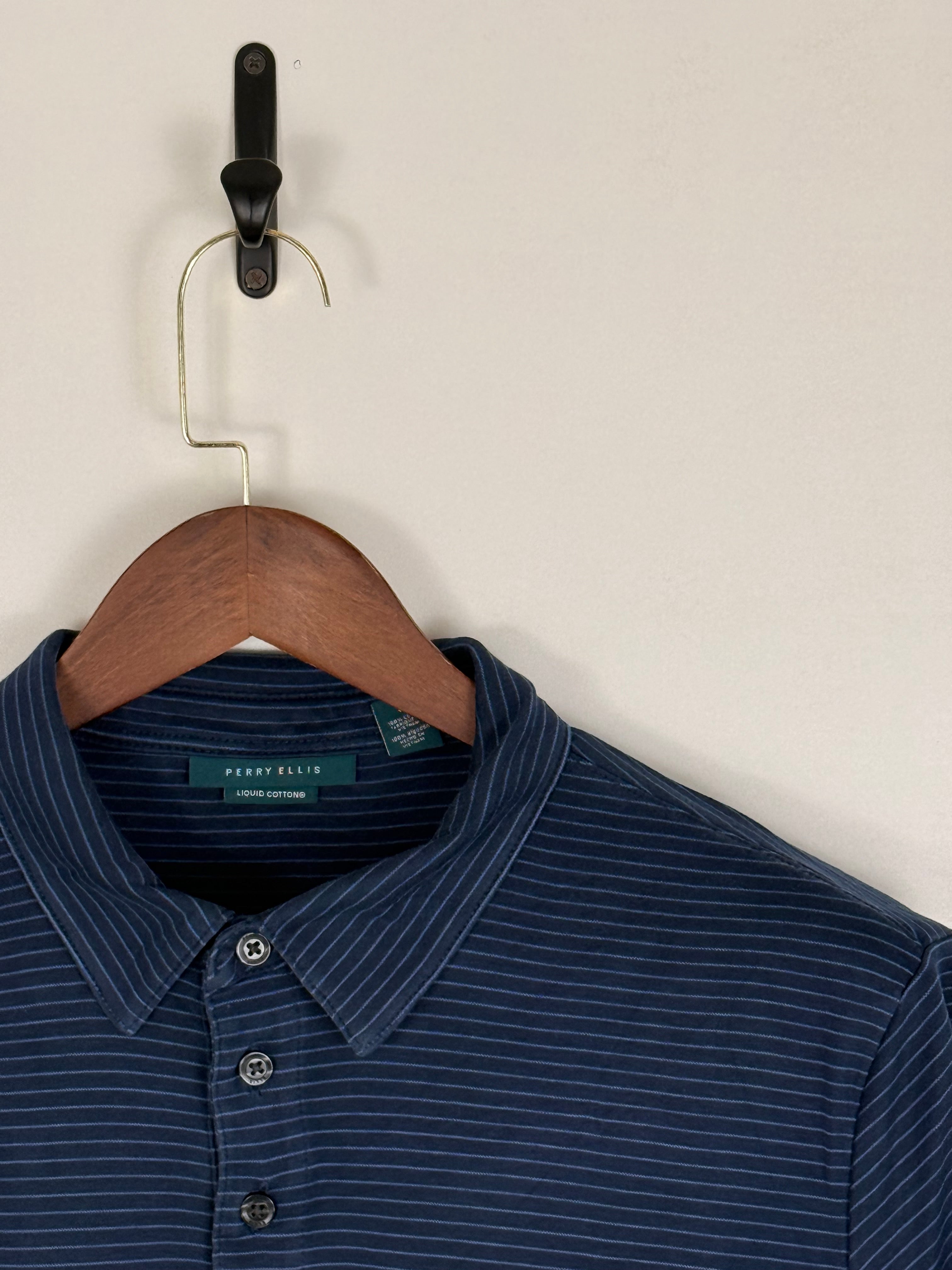 Navy Pinstripe Perry Ellis Polo | C:46 L:27