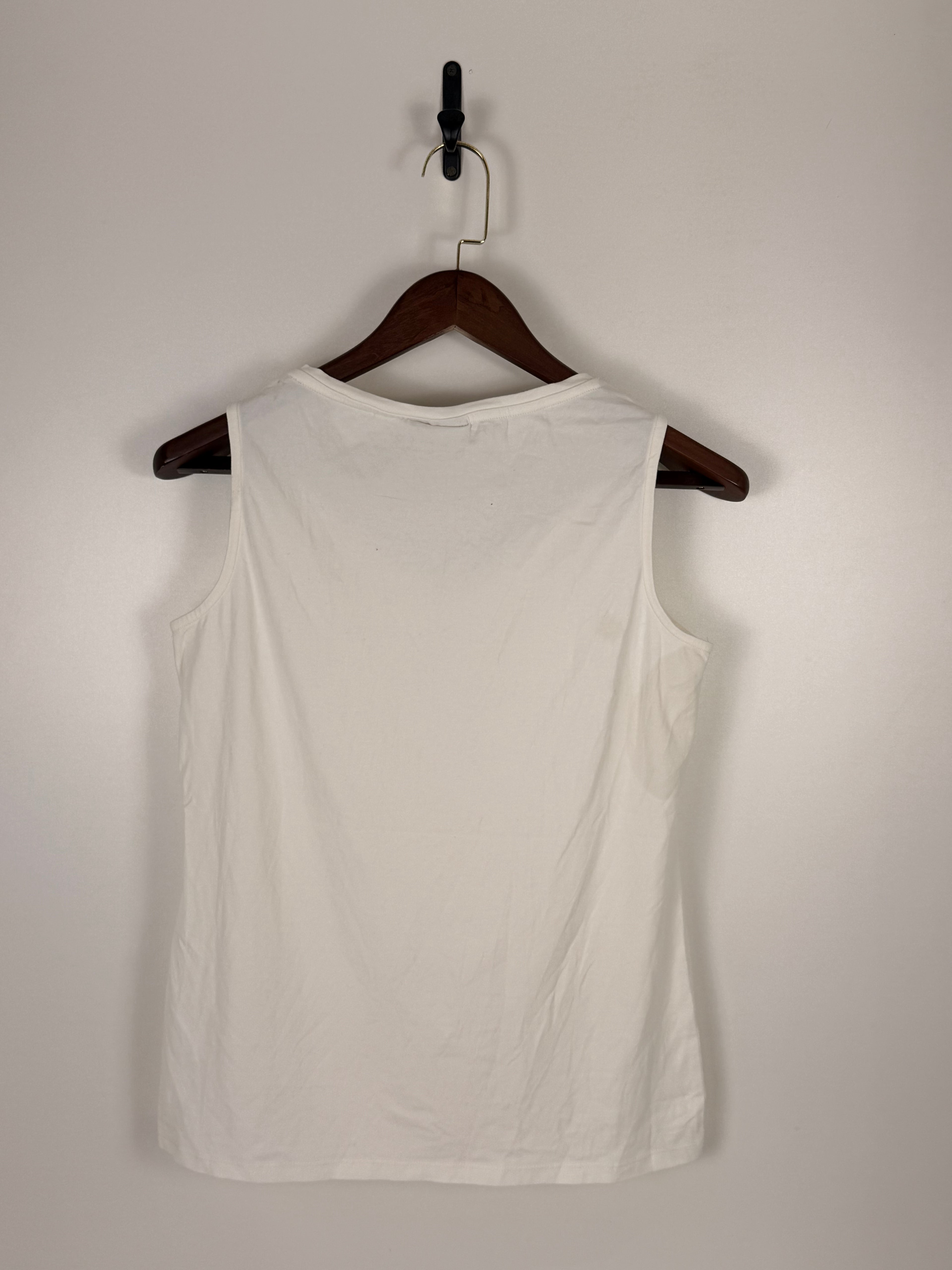 White Sleeveless Top with Pink Floral Lace Panel | C:    L: