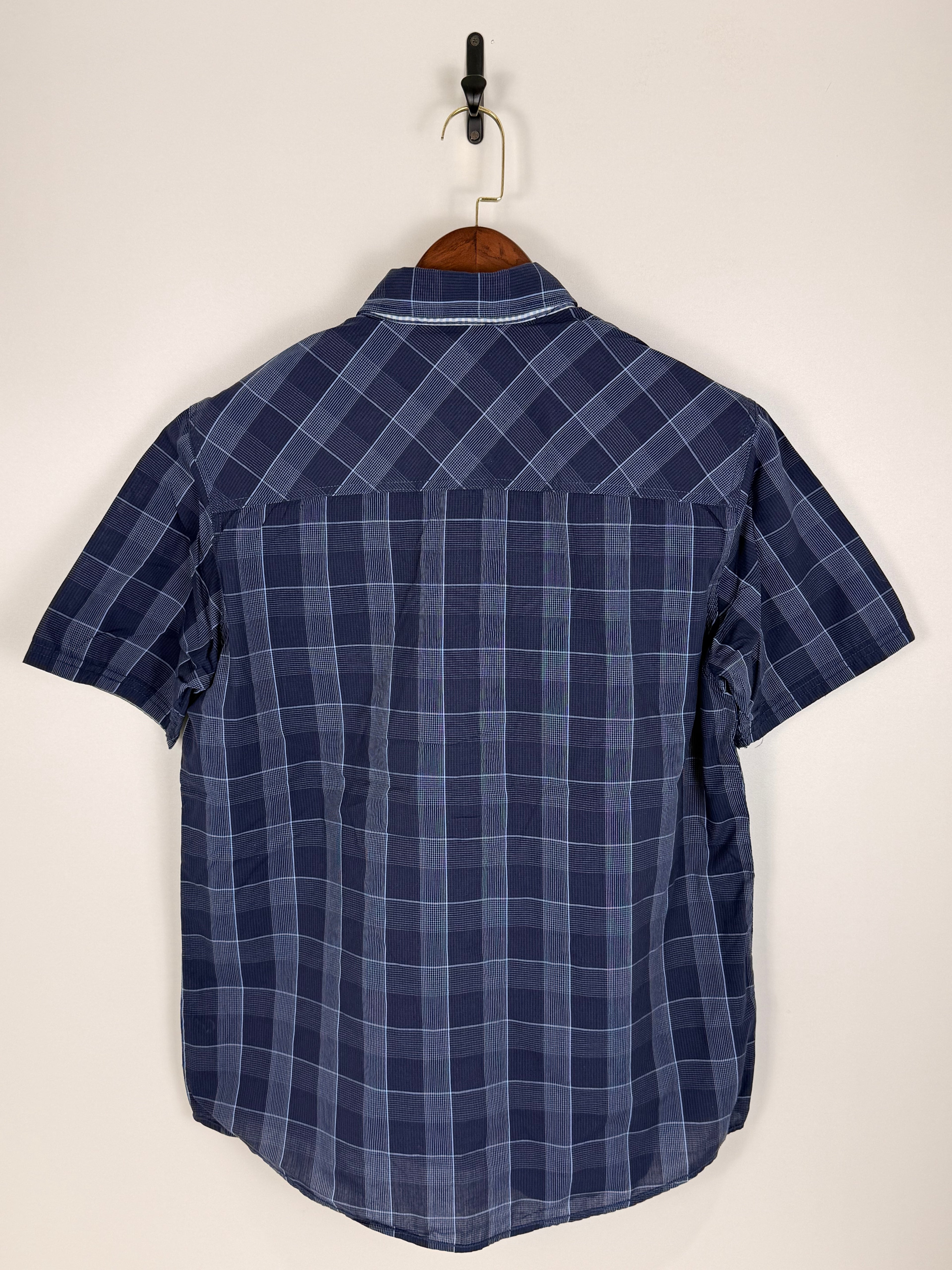 Navy Blue Plaid Short-Sleeve Shirt | C:46 L:30