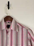 Pink & Grey Striped Button-Up Shirt | C:42 L:29