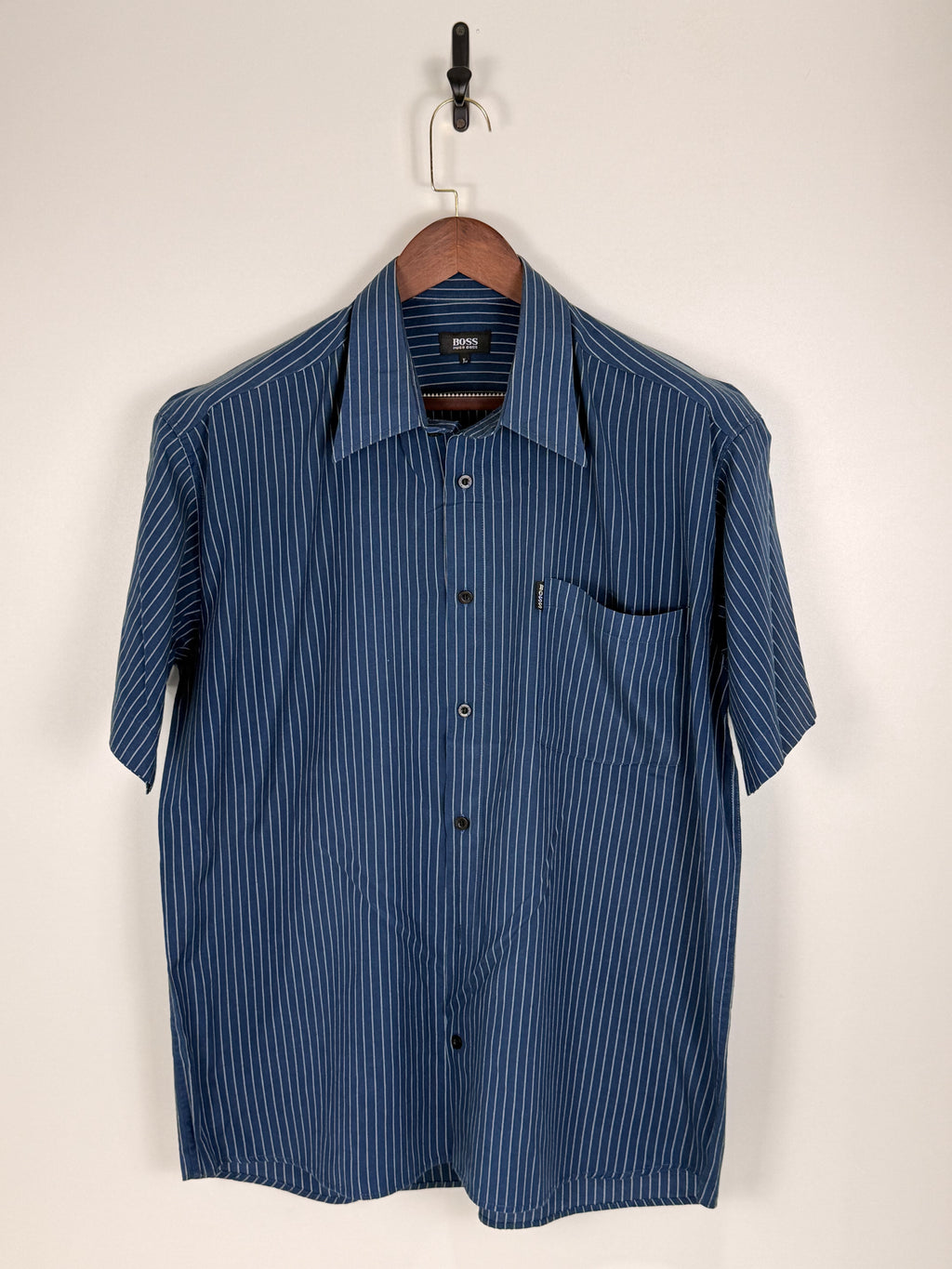 BOSS Blue Pinstripe Short Sleeve Shirt | C:50 L:30