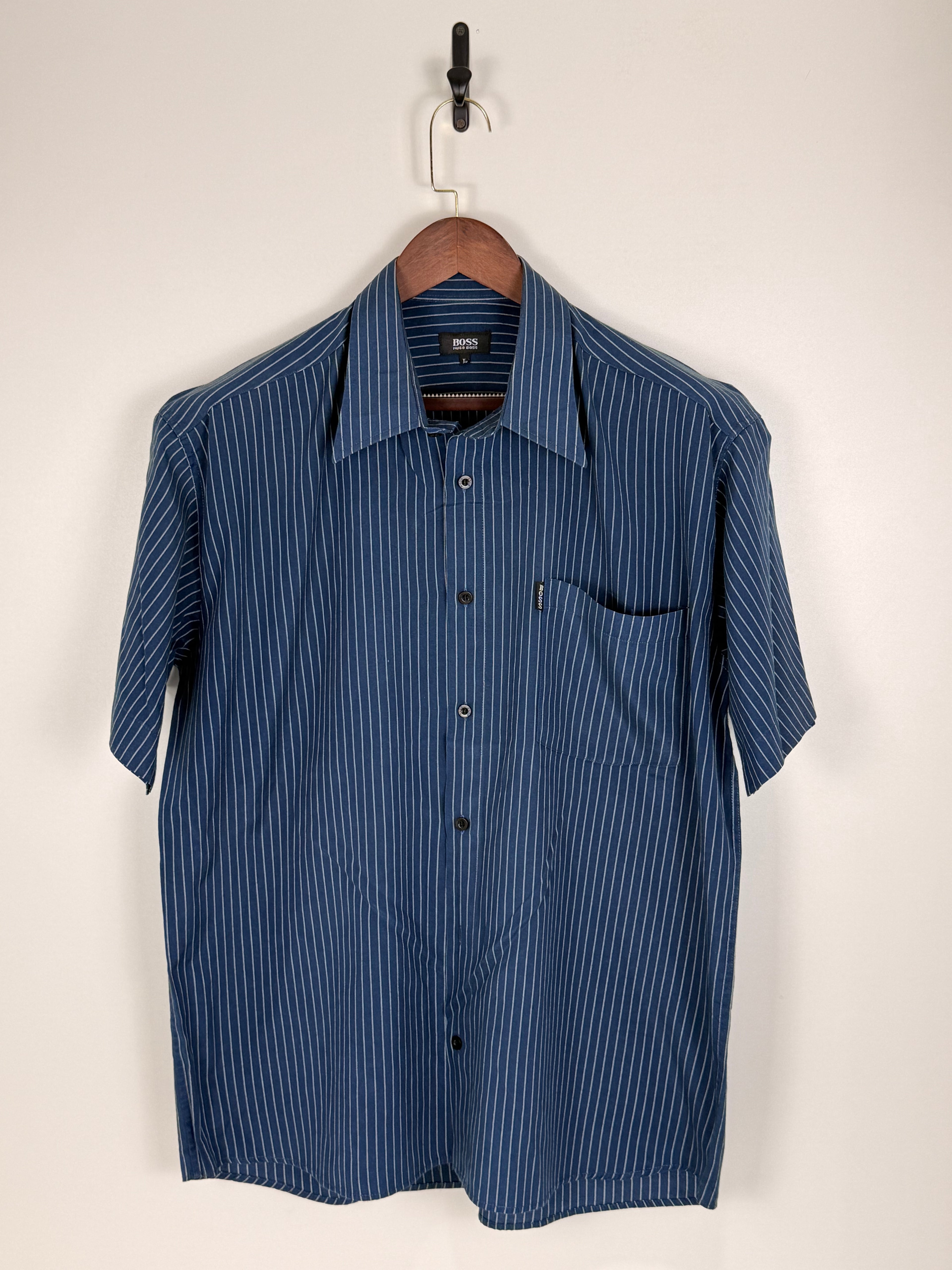 BOSS Blue Pinstripe Short Sleeve Shirt | C:50 L:30