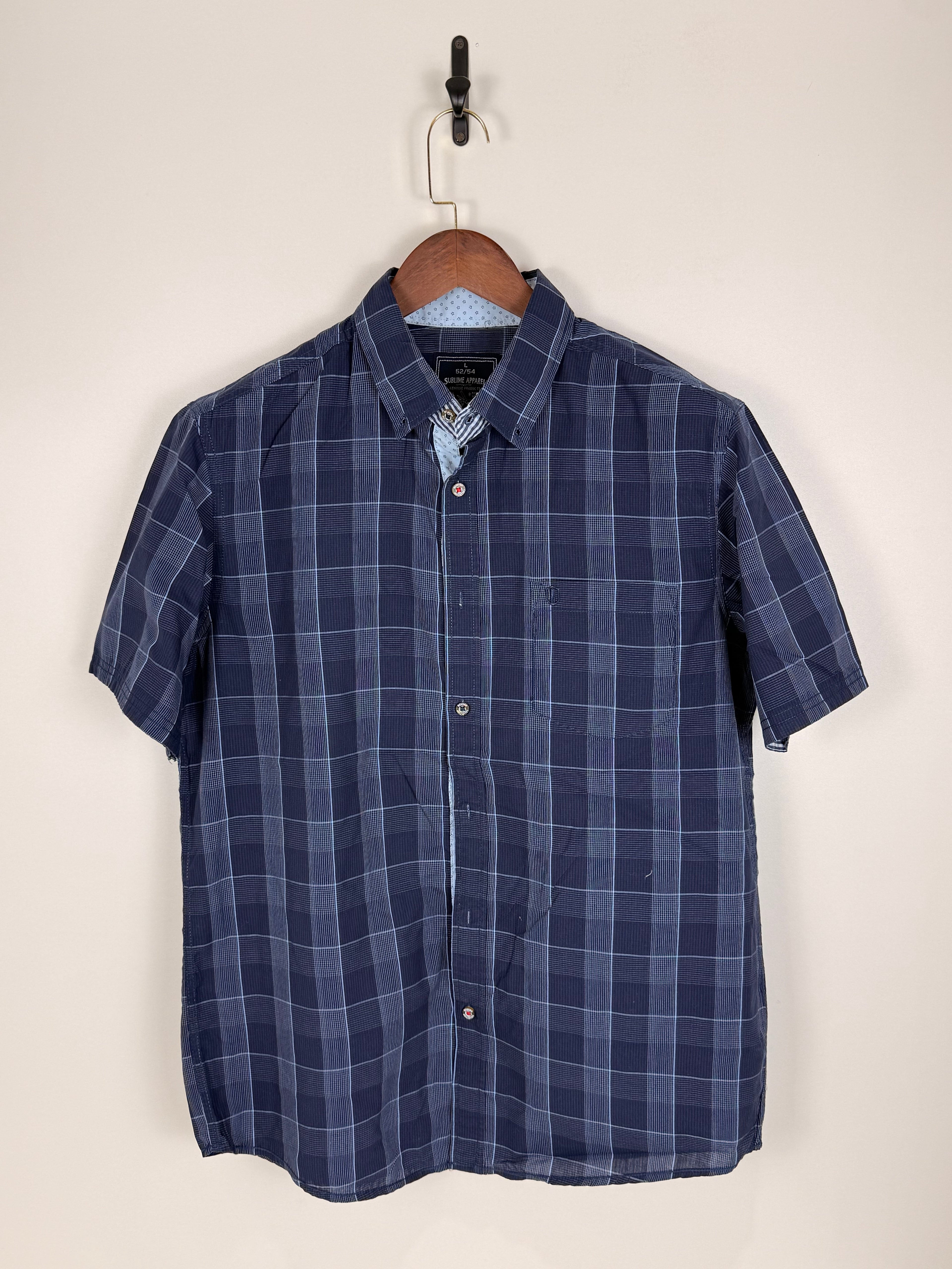 Navy Blue Plaid Short-Sleeve Shirt | C:46 L:30